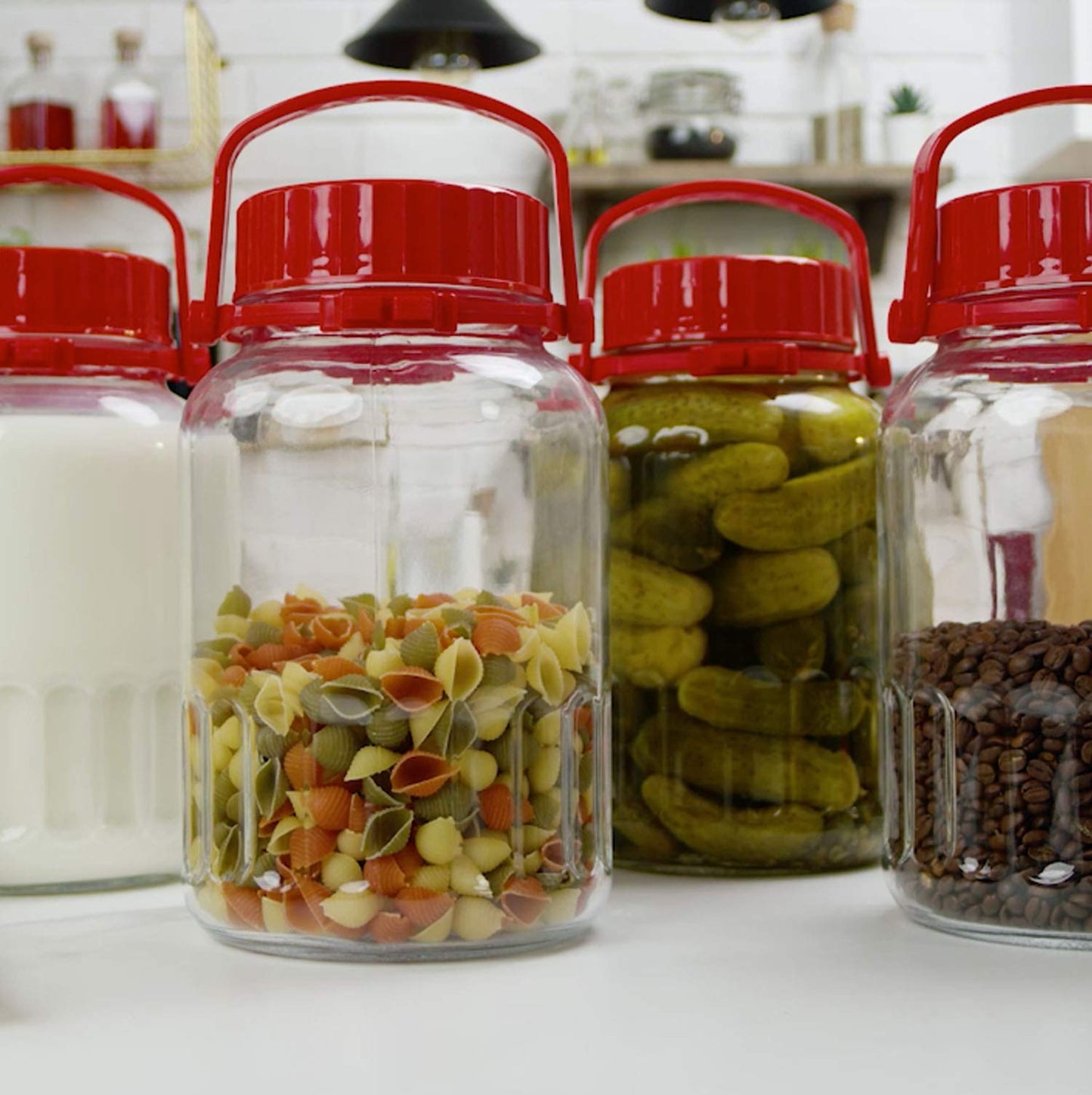 1 Gallon Glass Jar With Lid Wide Mouth Airtight Plastic Pour Spout Lids Bulk-Dry Food Storage Pickling Mason Jar Canister Raw Milk Bottle Jug Fermenting Sun Tea Kombucha Kefir Water Storing Canning
