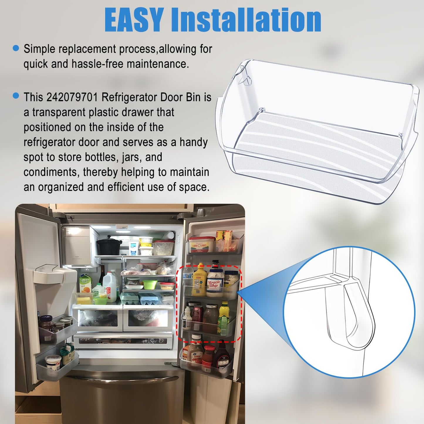 UPGRADED 242079701 Refrigerator Door Bin Replacement, Compatible with Frigidaire Kenmore Refrigerator Door Shelf Bin Parts 242011501 242011504 AP5270343 FFHB2750TS FGHB2868TF LGHD2369TF Door Shelf