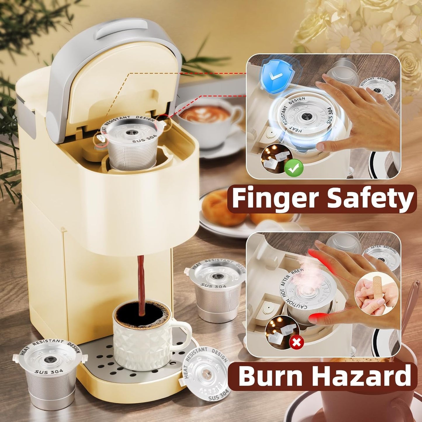 6 Pack Reusable K Cups Coffee Pods for Keurig 1.0: Stainless Steel Reusable Coffee Pods for Keurig Coffee Pods Reusable, BPA-Free, SUS 304‌, Scoop, Heat Resistant Handles