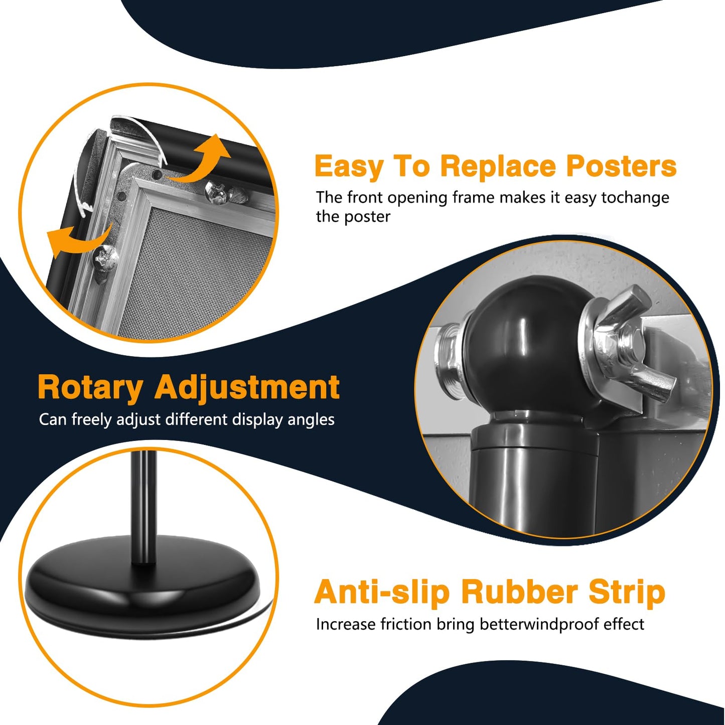 EthPul 2 Pack Sign Holder Stand 8.5x11 inch, Height Adjustable Floor Standing Signage Stand with 360° Rotated Frame, Outdoor Indoor Poster Stand with Base for Business, advertising, Malls