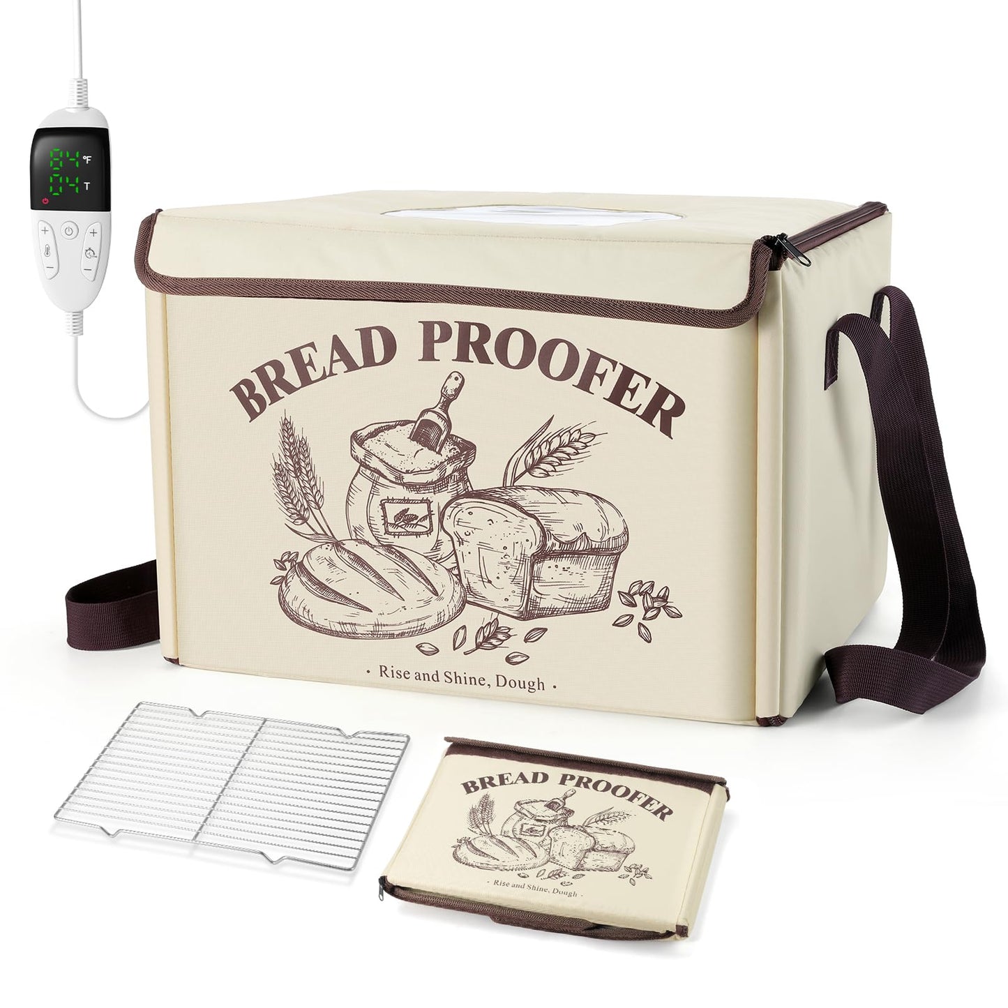 Bread Proofing Box with Temp & Timer Control – Foldable Bread Proofer for Dough, Sourdough, Pizza & Yogurt – Large Proofing Container for 3D Filament Drying, with NTC Sensor & Bonus Shelf