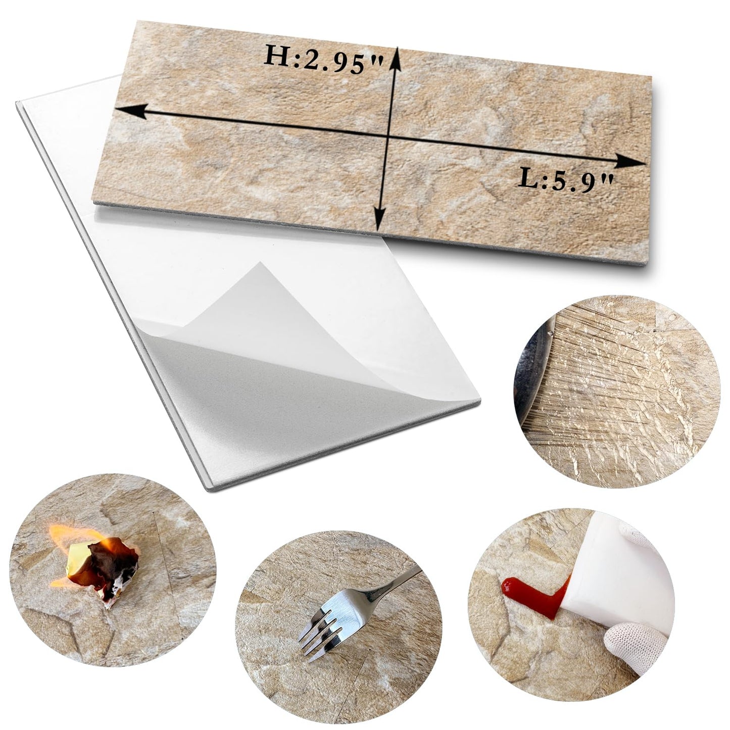 AULIGET 100-Piece Peel and Stick Backsplash Wall Tiles, 3" x 6" PVC Sandstone Faux Stick on Tiles for Backsplash Kitchen, Bathroom, Laundry Room, Camper, Fireplace