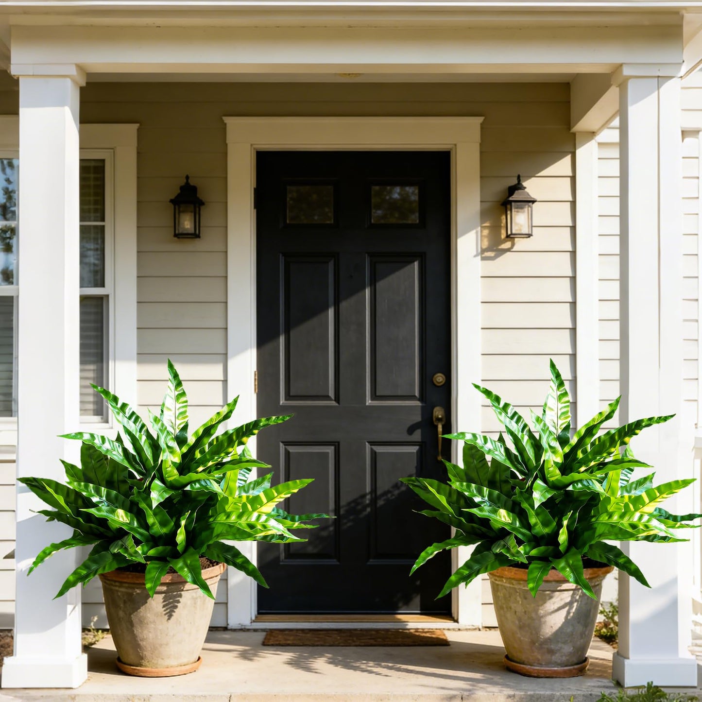 Cherica 8Pcs Fake Ferns,35in Outdoor Faux Plants UV Resistant,3D Real Touch Fake Plants Total 120 Blades,Weatherproof Artificial Plants Outdoor Indoor for Garden Porch Home Office Living Room Decor
