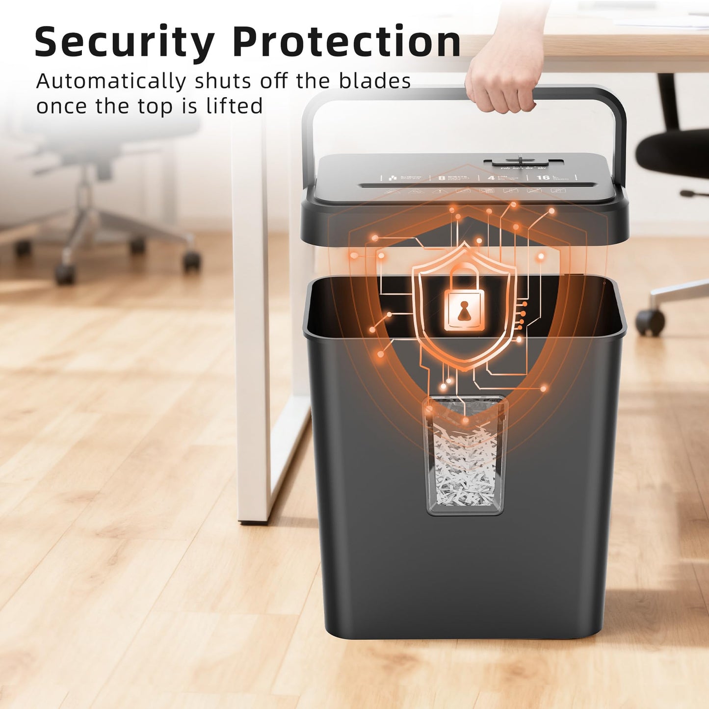 Locksworth 8-Sheet Paper Shredder, 4.23 Gallon Cross Cut Shredder for Home Office, P-4 High Security Shredders for Credit Card Staple Clip, Portable Handle Design
