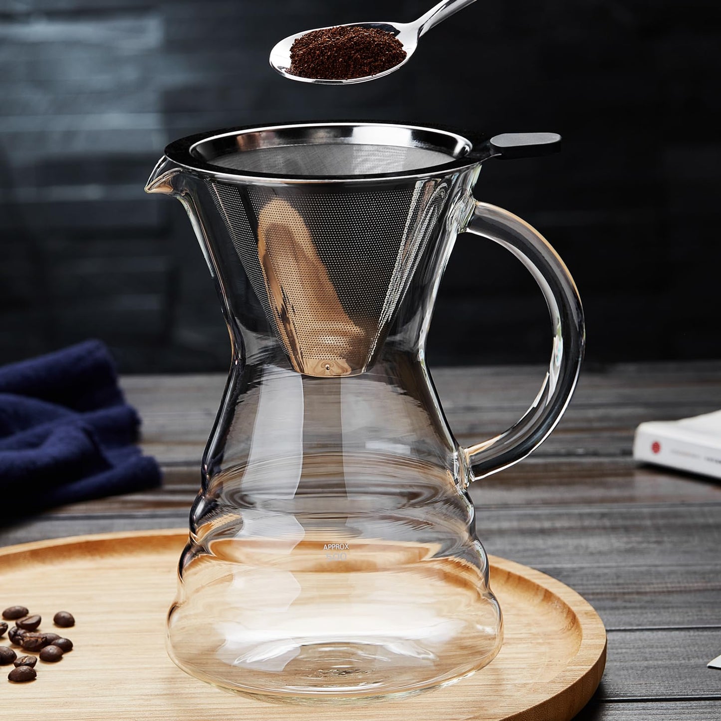 Unbreakable - Pour Over Coffee Maker with Permanent Stainless Filter 27 fl oz, Thickened Heat-Resistant Borosilicate Glass Dripper Coffee Brewer, Stovetop Safe