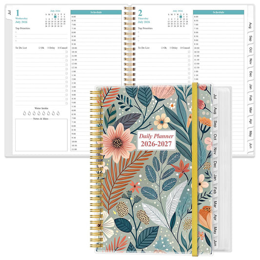 2026-2027 Daily & Monthly Planner - One Page Per Day, Daily Planner from July 2026 - June 2027, Planner 2026-2027 with 12 Monthly Tabs, 8.5" x 11", Flower-A