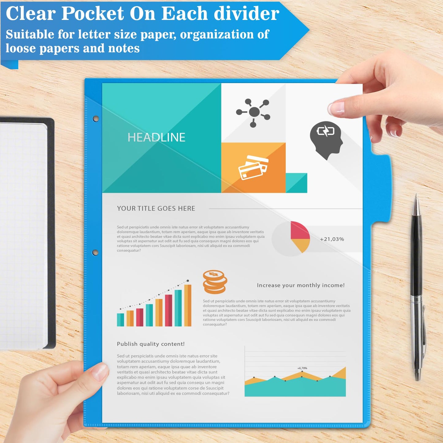 V-Opitos 24 Set 5-tab Index Dividers for 3 Ring Binders, Plastic Dividers with Clear Front Pocket, 120 Pcs Multicolor Dividers for School & Office Supplies