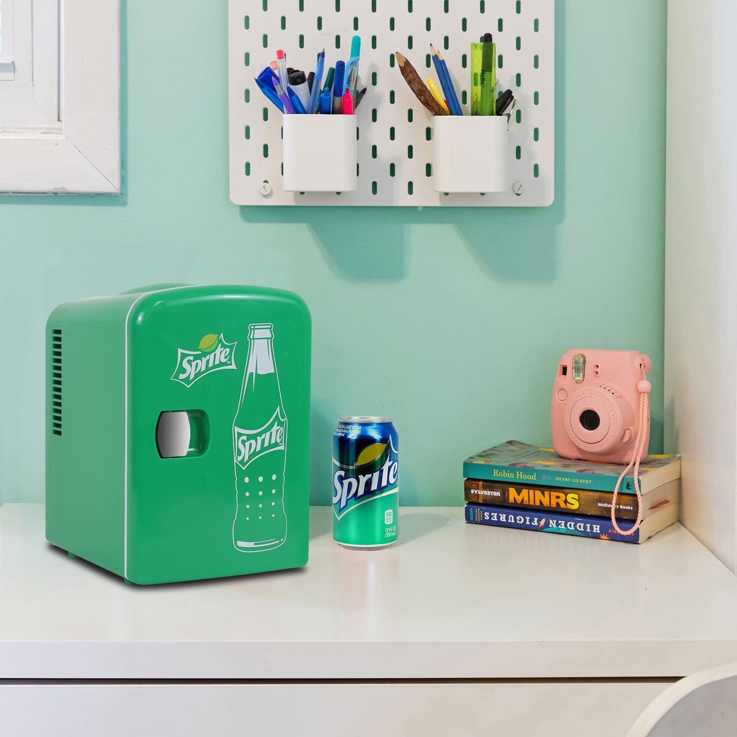 Coca-Cola Sprite 4L Cooler/Warmer w/ 12V DC and 110V AC Cords, 6 Can Portable Mini Fridge, Personal Travel Refrigerator for Snacks Lunch Drinks Cosmetics, Desk Home Office Dorm, Green