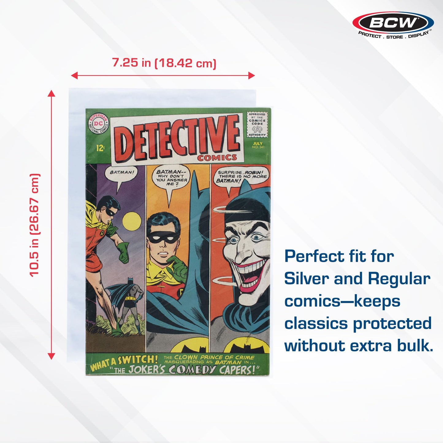 BCW Archival Storage Bags for Silver Age/Regular Comic Books - 50 Pack | 7 1/4" x 10 1/2" | 2 Mil Mylar Comic Book Sleeves | Clear Polyester