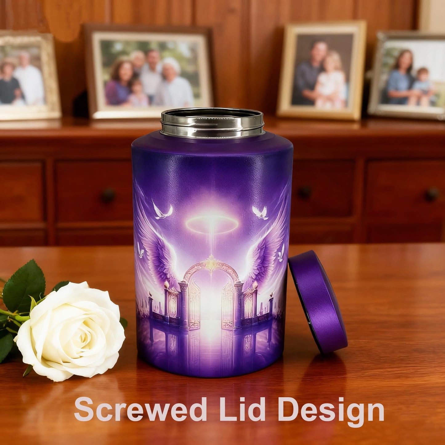 Large Stainless Steel Urns for Adult Human Male Female Ashes, Decorative Funeral Cremation Urn for Women Man Remains, Waterproof Keepsake Memorial Ash Box for Home Decor,Burial(Gate of Heaven)
