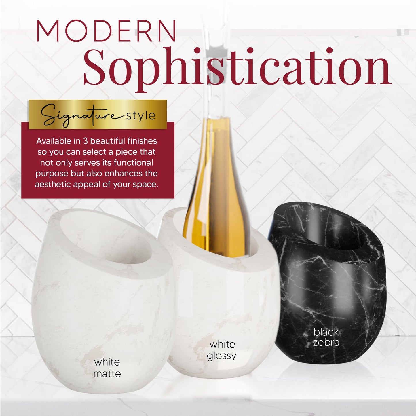 Homeries Marble Wine Chiller Bucket - Wine & Champagne Cooler for Parties, Dinner – Keep Wine & Beverages Cold, Wine Chillers for Bottles – Holds Any 750ml Bottle (Gloss White)