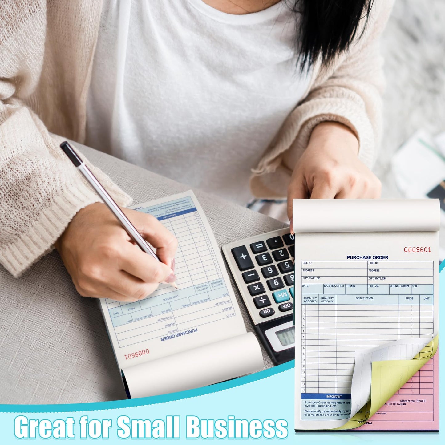 Lincia 10 Pack Purchase Order Book 3 Part Carbonless Purchase Order Forms for Small Business with Carbon Copies Cover, 50 Sets Per Book, 8.4 x 5.5 Inch