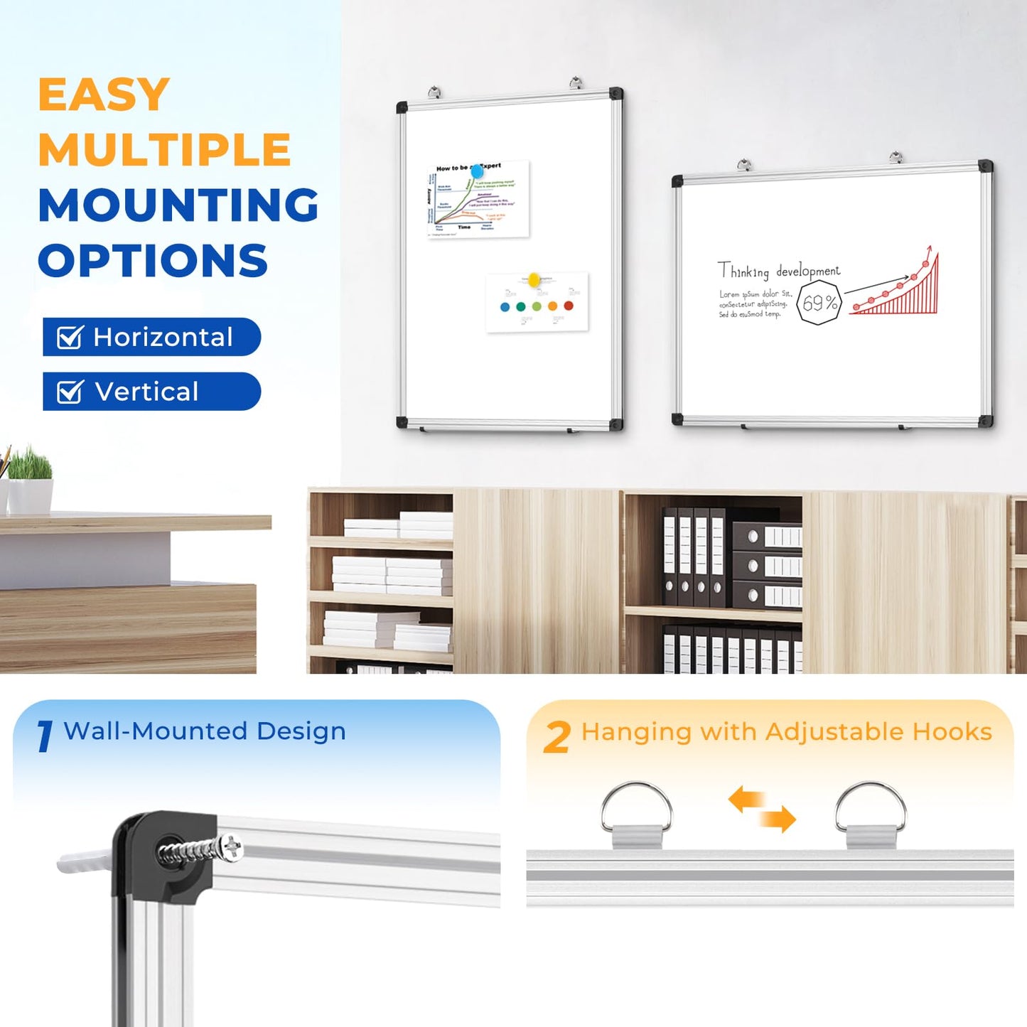 WALGLASS Double Sided White Board Dry Erase, 30''x20'' Magnetic Whiteboard for Wall with Aluminum Frame, Hanging Wall Mount Board for Home Office School Kitchen