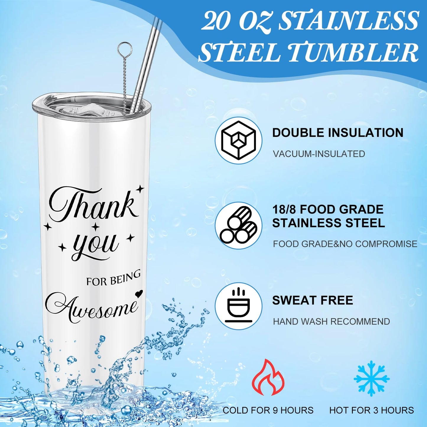 Ireer Employee Appreciation Gifts Thank You Teacher Gifts 20 oz Insulated Tumbler Keychain Pen Notepad(Classic Colors,4 Sets)
