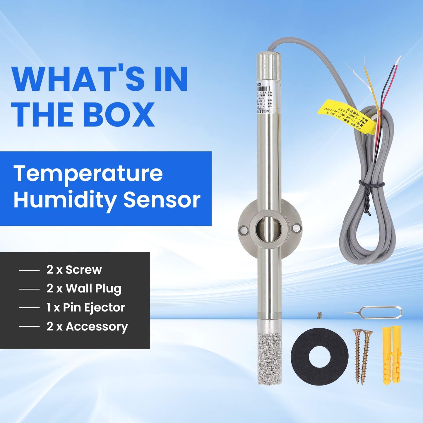 Temperature Humidity Sensor, 4‑20mA Output Temperature Humidity Transmitter Probe for Detection