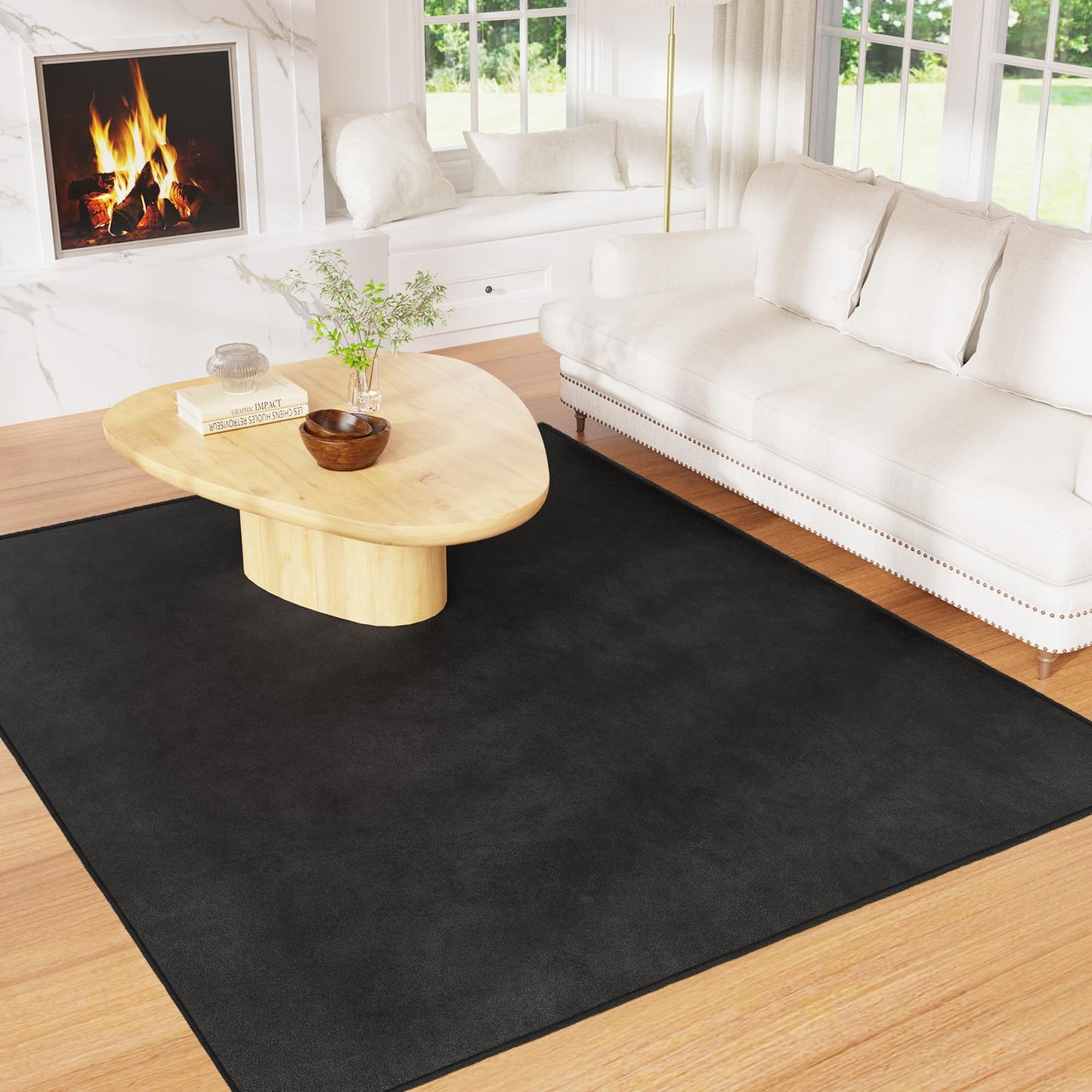 FUNMAT Office Chair Mat for Hardwood Floor, 51"x63" Flannel Fabric Large Chair Mat for Hard Floors, Non-Slip Under Desk Rug for Rolling Chairs, Soft Floor Protector Area Rug for Home Office, Black