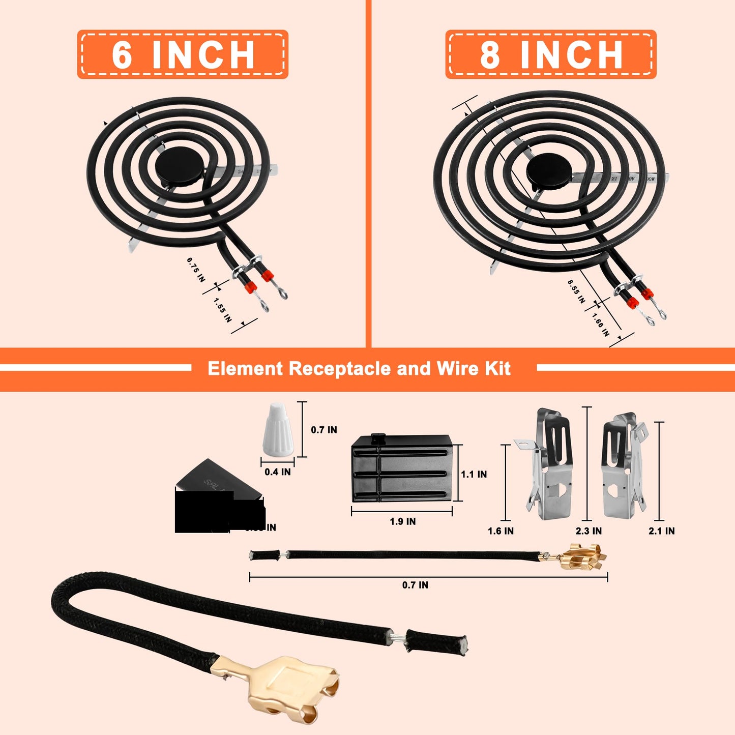 MP22YA Electric Range Burner Element Unit Set with 330031 Range Burner Receptacle Kit Fit for Ken-more Whirl-pool Frigi-daire May-tag Ranges/Stoves by Fetechmate