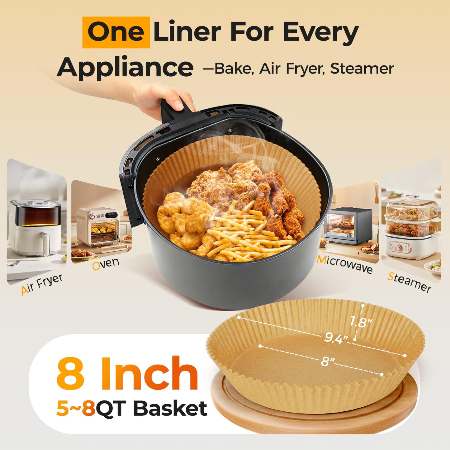 1000 Pcs Air Fryer Paper Liners, 8" Round Air Fryer Liners Disposable, Parchment Paper for 5-8 qt Airfryer Basket, Non-Stick Baking Papers
