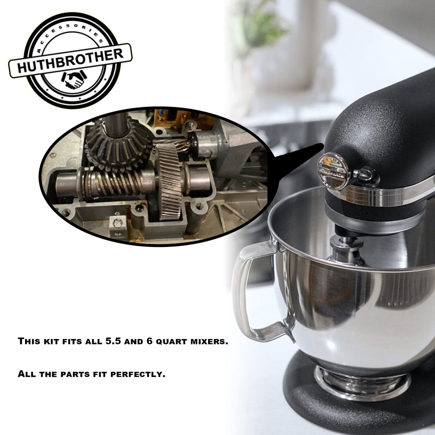 9709231 9703337 W11086780 9709511 Worm Gear Kit for KitchenAid Whirlpool 5QT&6QT, Mixer Gear Parts Drive Gear Replacement - W/Food Grade Grease