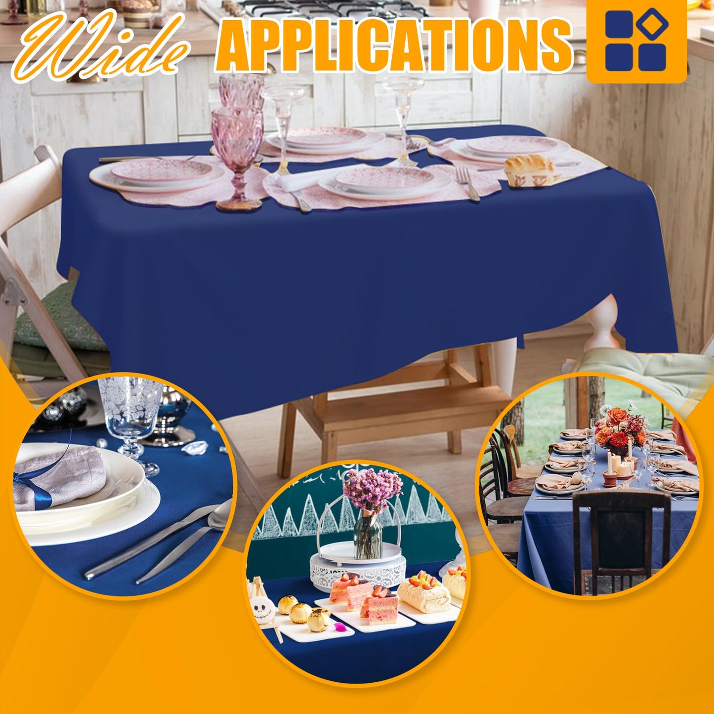 54 in X 300 FT Blue Plastic Table Cover Roll with Slide Cutter, Cuts Up to 36 Rectangle 8 Feet Disposable Plastic Table Cloths, Disposable Table Cover Roll for Dinning, Parties, BBQ, Wedding, Outdoor
