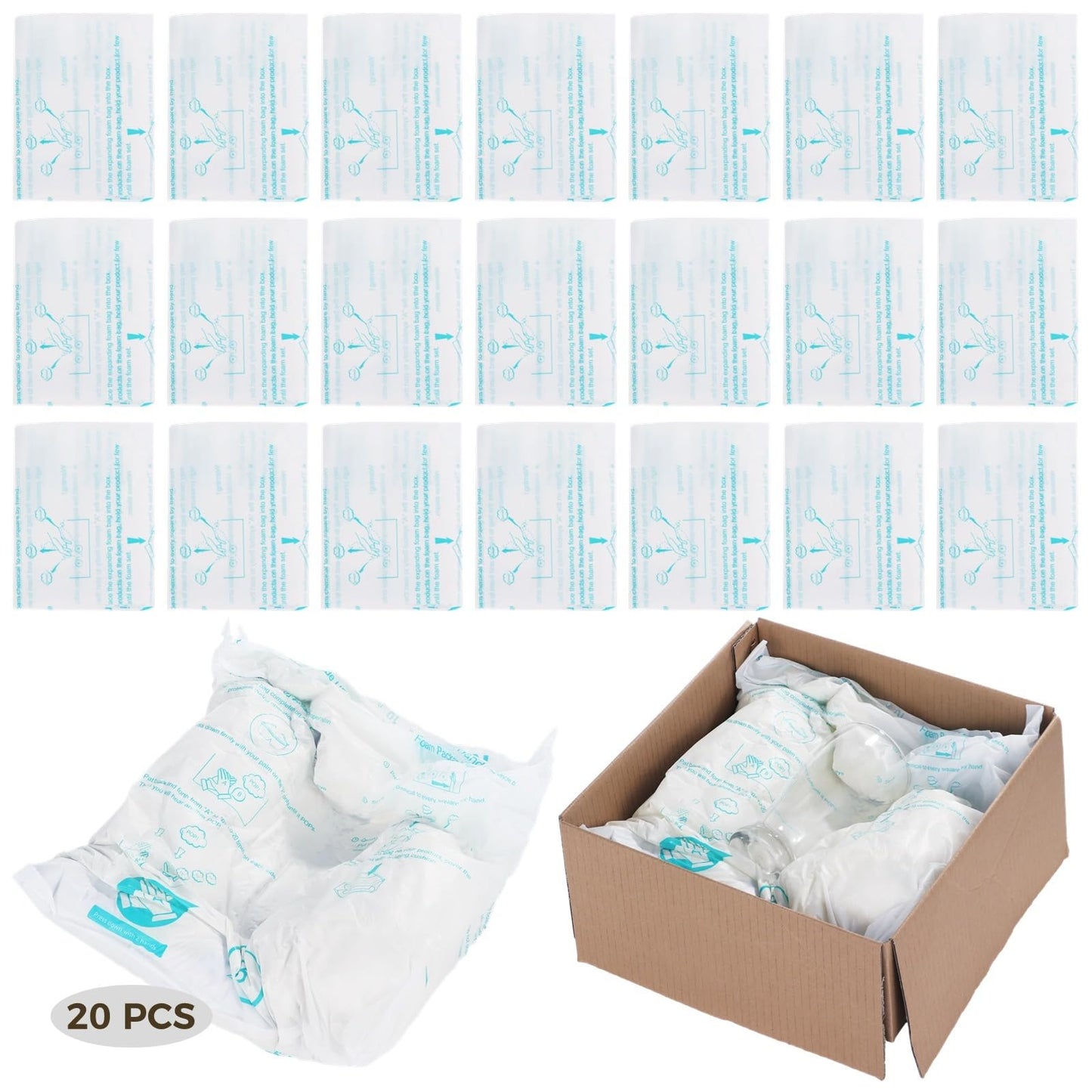 Foam Bags For Shipping 20 PCS 14×16 Inch, Handy Temperature-Activated Expanding Pouches, Instant Pack Quick Packaging - Protective Parcel Solution