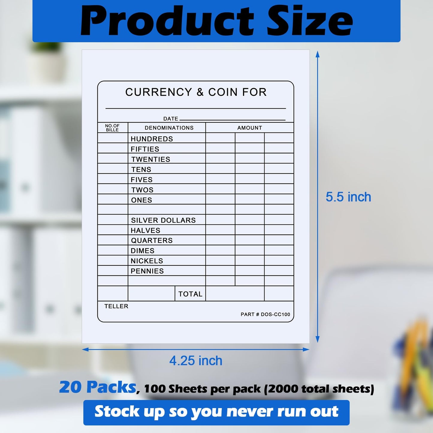 Dinifee 2000 Pcs Currency and Coin Record Forms 5.5 x 4.25 Inch Deposit Slips Paper Currency & Coin Counting Record Sheets Bank Forms for Fundraiser Church or Christian College Universities