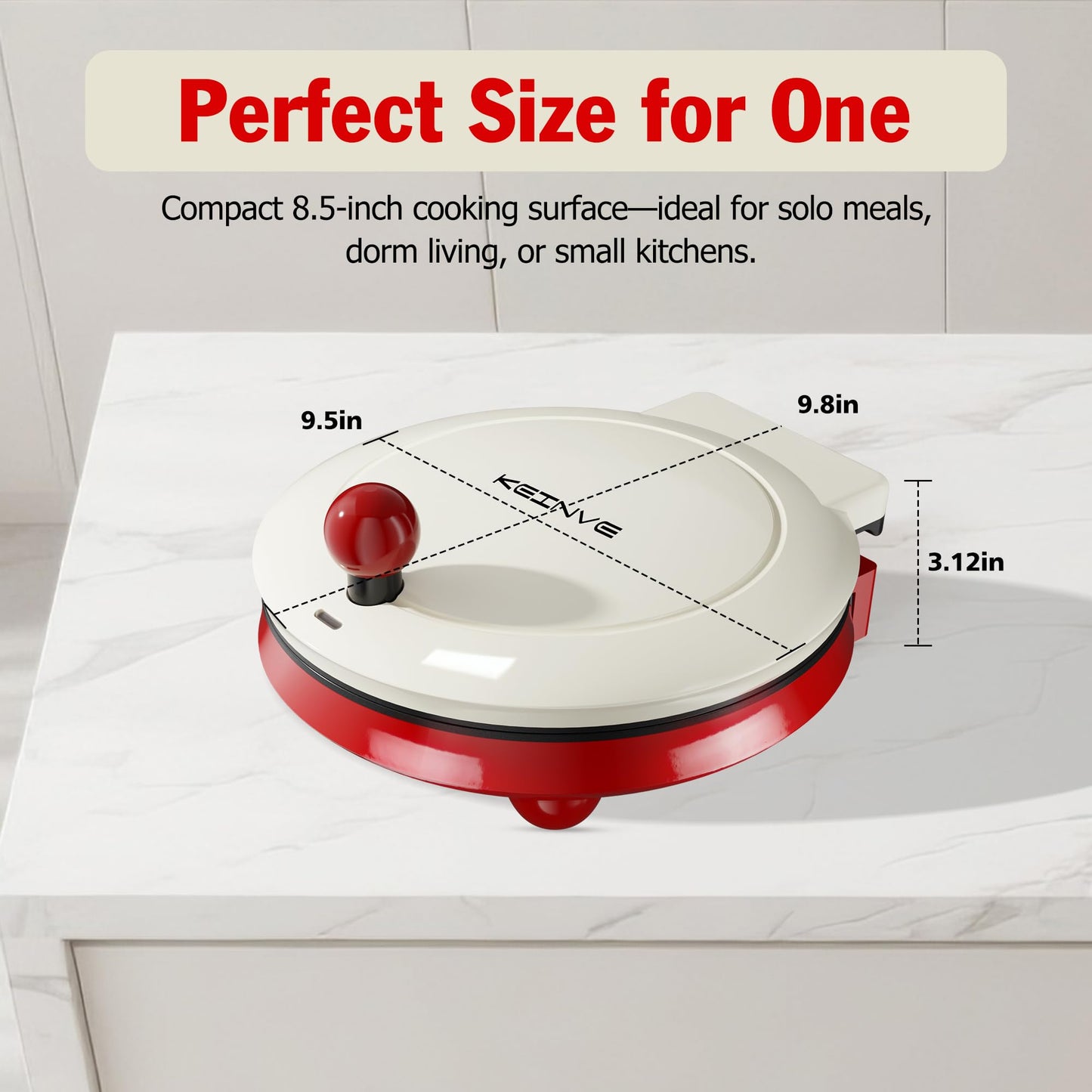 KEINVE 1000W Pizza Maker, 2-in-1 Indoor Griddle and Pizza Cooker, 8.5" 180° Open Nonstick Plate for Quesadilla, Panini, Crepe and More
