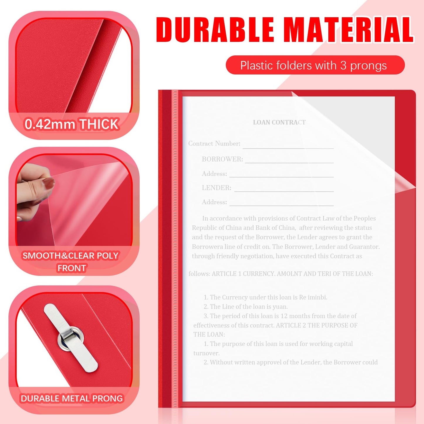 Teling 24 Pcs Clear Front Report Covers with 3 Prongs Fasteners Plastic Presentation Folders Resume Portfolio Report for Letter Size Binder for Paper Document School Office(Red)