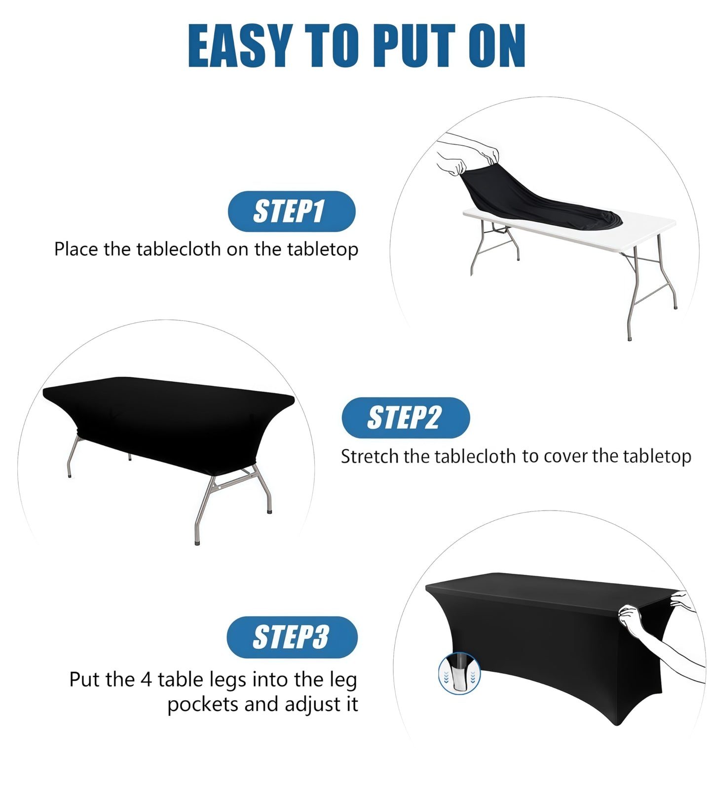 Lemict 6FT Black Table Cloth - 8 Pack Fitted Stretch Rectangle Spandex Tablecloth, Washable Table Cover for Party, Picnic, Wedding, Banquet, Birthday and Festival(30" x 72")