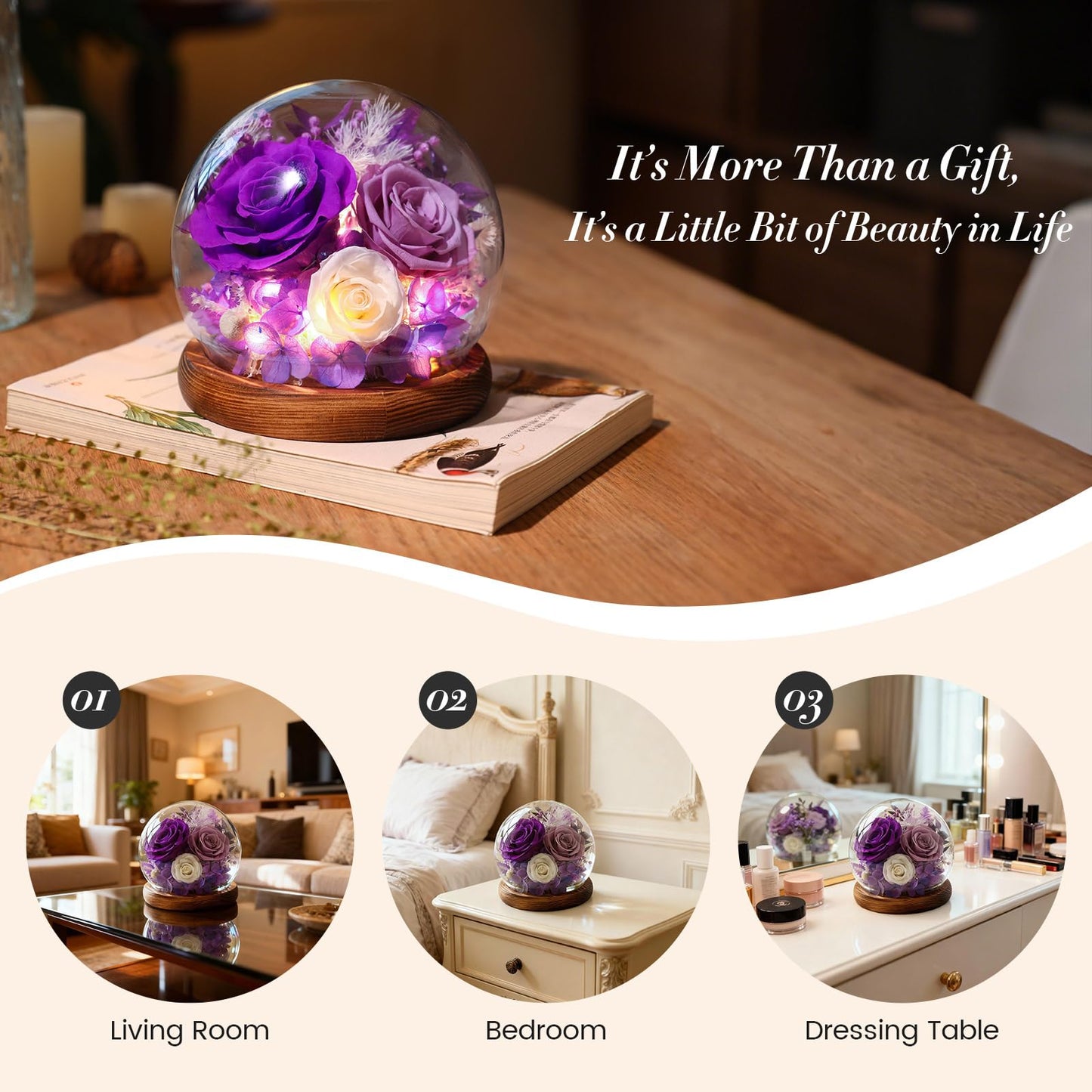 Mothers Day Flowers Gifts for Mom,Forever Preserved Roses in Glass Dome,Mothers Day Roses Gifts for Wife Mom Women Grandma from Daughter,Fresh Flowers for Delivery/Purple