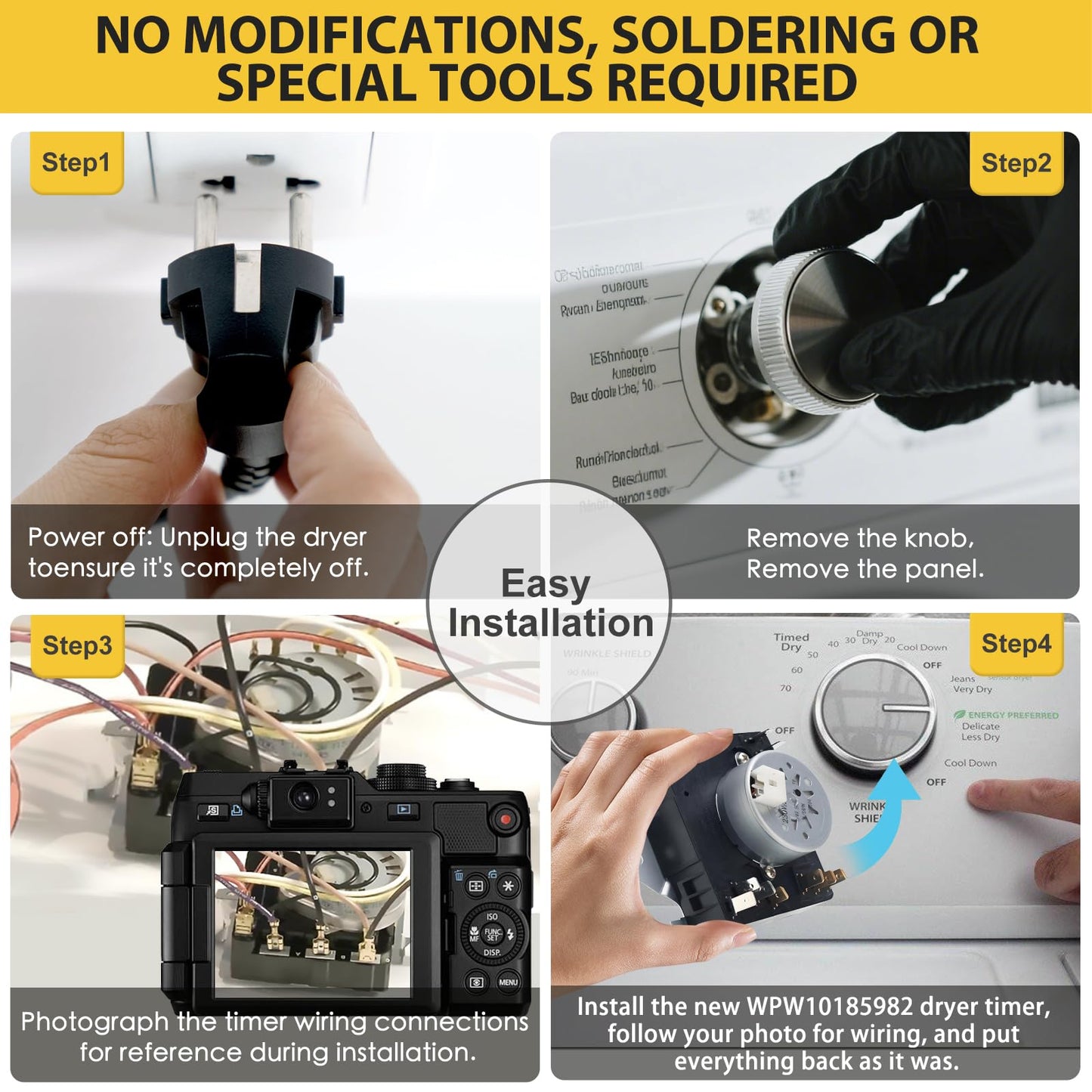 Lovgedr W10185982 WPW10185982 Dryer Timer Replacement, Genuine OEM Quality, Replaces 418-618-20-B5, AP6016541, PS11749831, 1546812, Fits Whirlpool, Maytag, Kenmore, Crosley Dryers, 2-Year Warranty