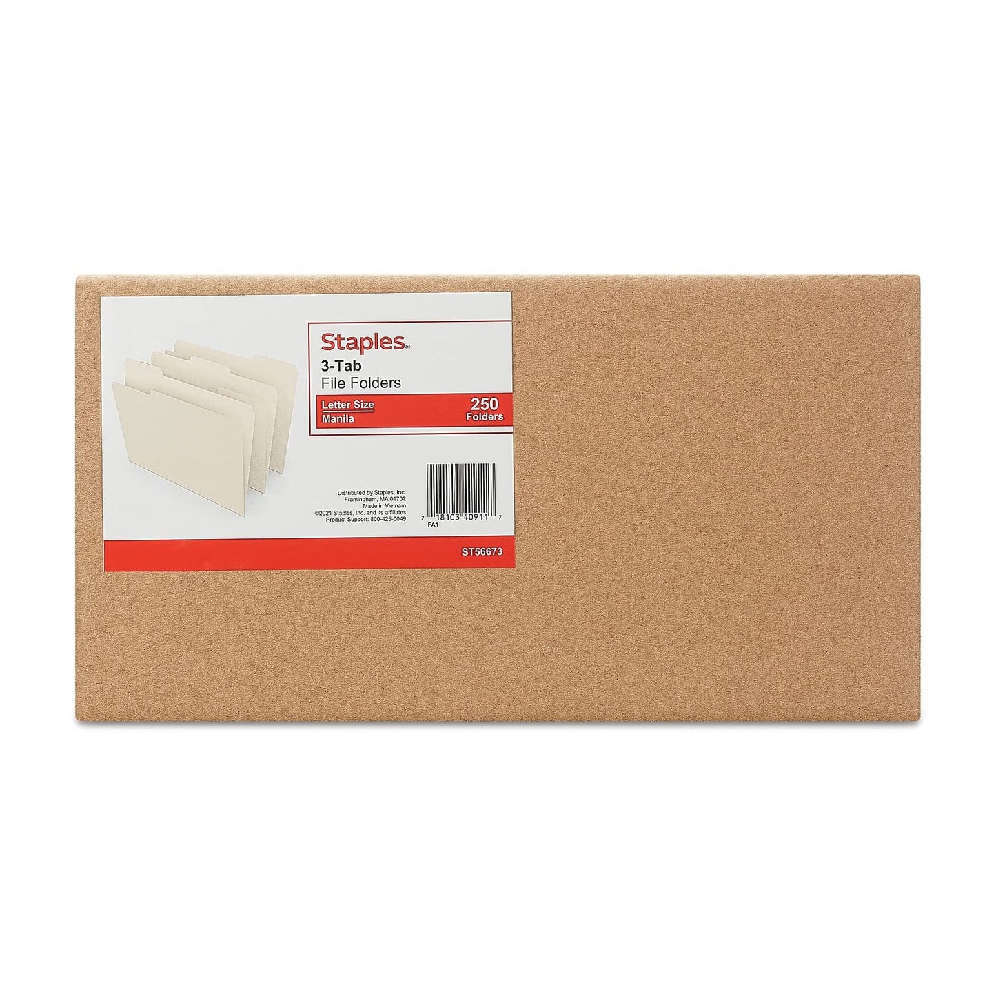 Staples File Folders, Letter Size, 1/3‑Cut Tabs, Assorted Positions, Manila, Durable Paper Stock, 250/Pack