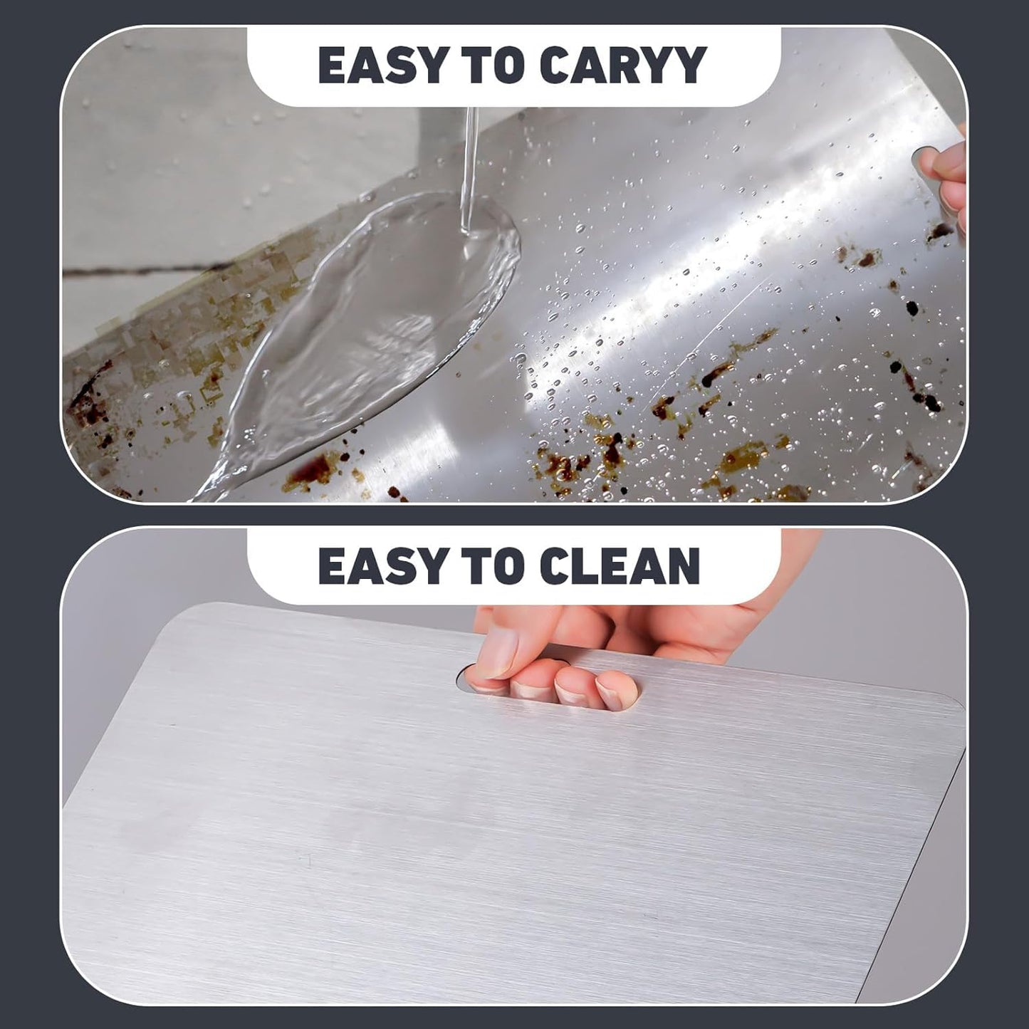 304 Stainless Steel Cutting Board, Non Toxic Cutting Boards for Kitchen, Dishwasher Safe and Hygienic Heavy Duty Chopping Board for Meat Vegetable Fruit(15"x 11",13"x 9",10"x 6")