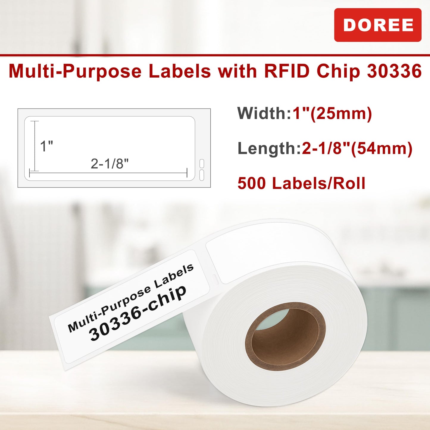 DOREE 6-Roll 1" x 2-1/8" Multi-Purpose Labels 30336 S0722520 with chip Compatible with Dymo LabelWriter 5XL,550,500,4XL, 450,450 Duo (Thermal Labels, White, 1" x 2-1/8", 6 Rolls Total 3000)