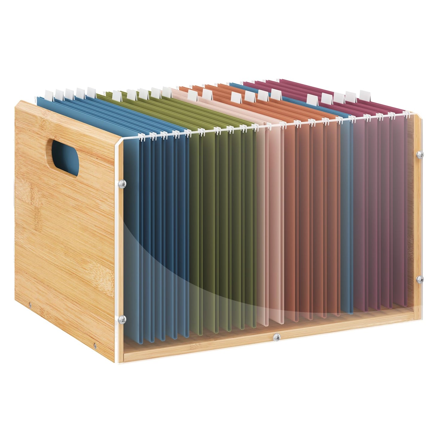 Sbanmao Letter/Legal Bamboo Acrylic File Box Organizer, Hanging File Folder Storage Boxes, Decorative Document Crate Transparent Filing Bin with Handle for Home Office Desk