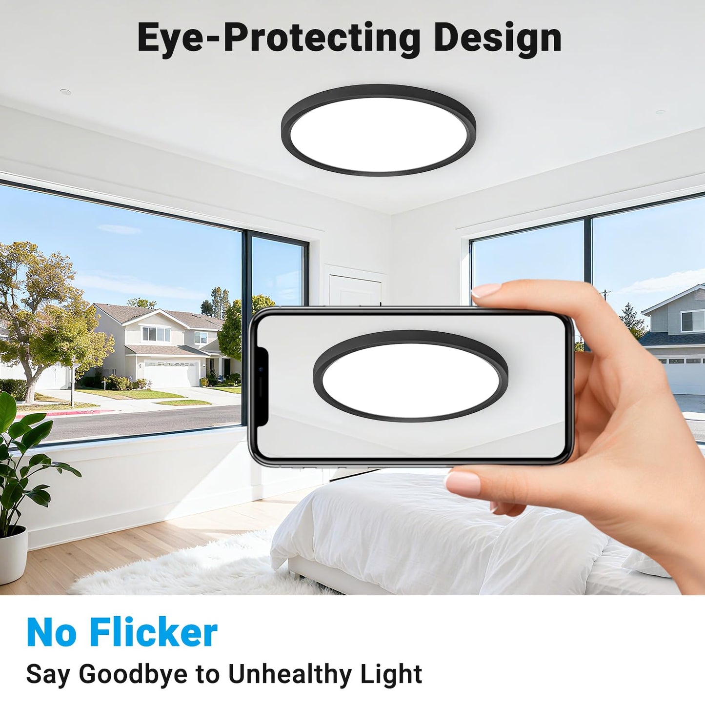 Fairdeer 4 Pack LED Flush Mount Ceiling Light,12Inch 24W,3000K/3500K/4000K/5000K/6500K 5 Color Temperatures Ceiling Light Fixture for Kitchen Porch Hallway Bedroom Bathroom and Closet,Black