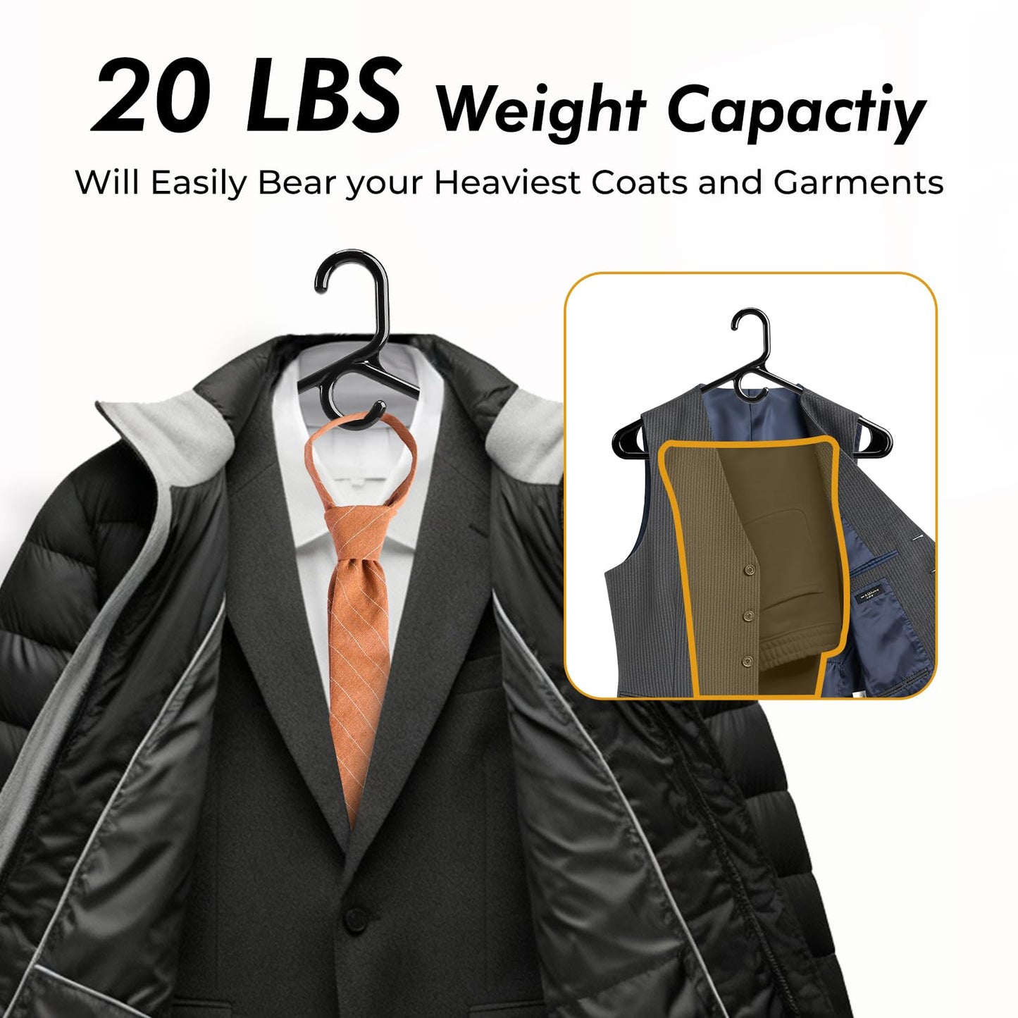 HOUSE DAY Premium Heavy Duty Plastic Hangers 24 Pack - Ultra Thick Black Clothes Hangers - 20 lb Capacity - Sturdy Hangers for Coats, Jackets, Suits & Jeans - Closet Organizer for Dorm, Apartment