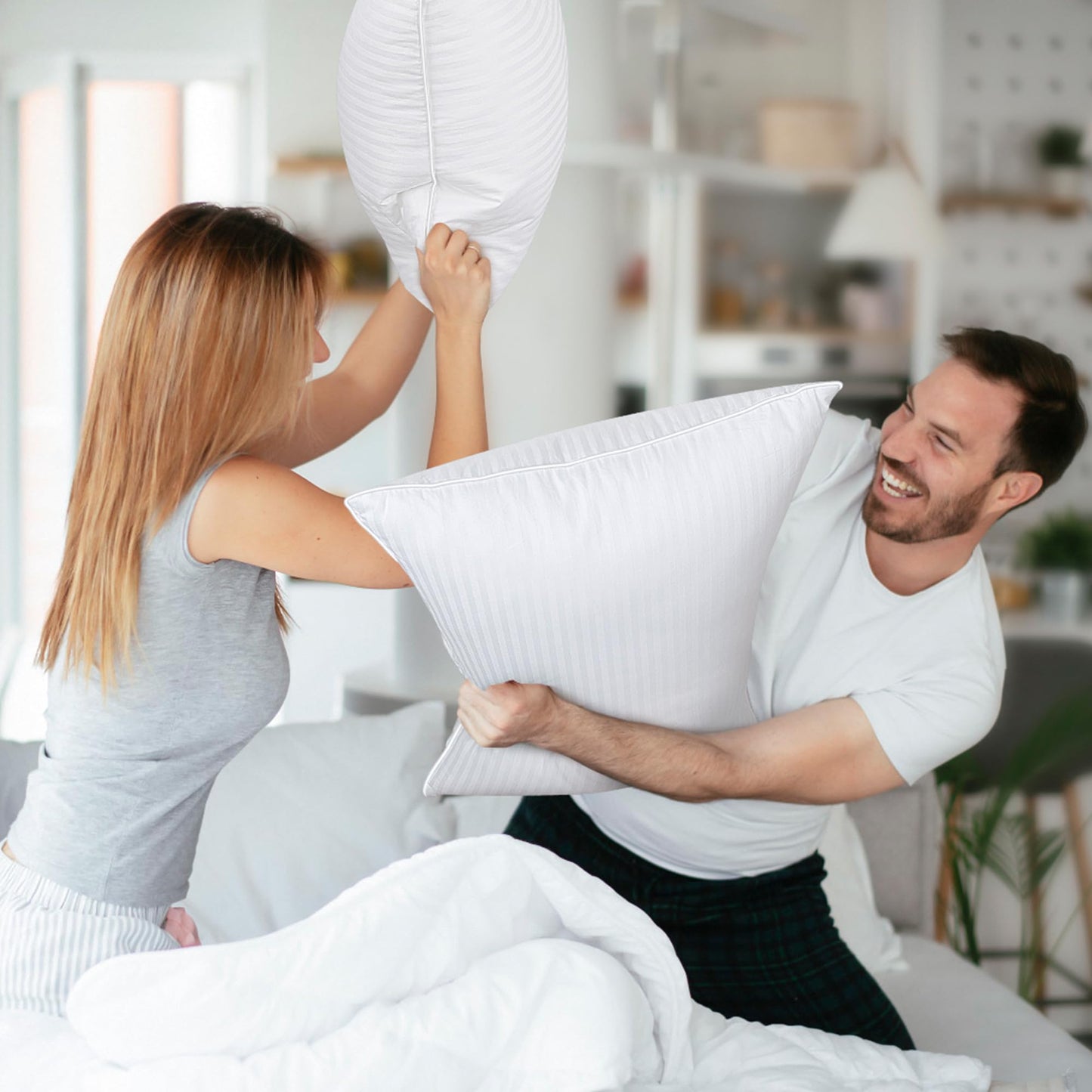 COZSINOOR Goose Feather Pillows Queen Size Set of 2 - Hotel Down Bed Pillow for Sleeping, Soft 600 TC Cotton Cover, Fluffy Support Surround Fill Down Alternative for Back, Stomach, Side Sleepers