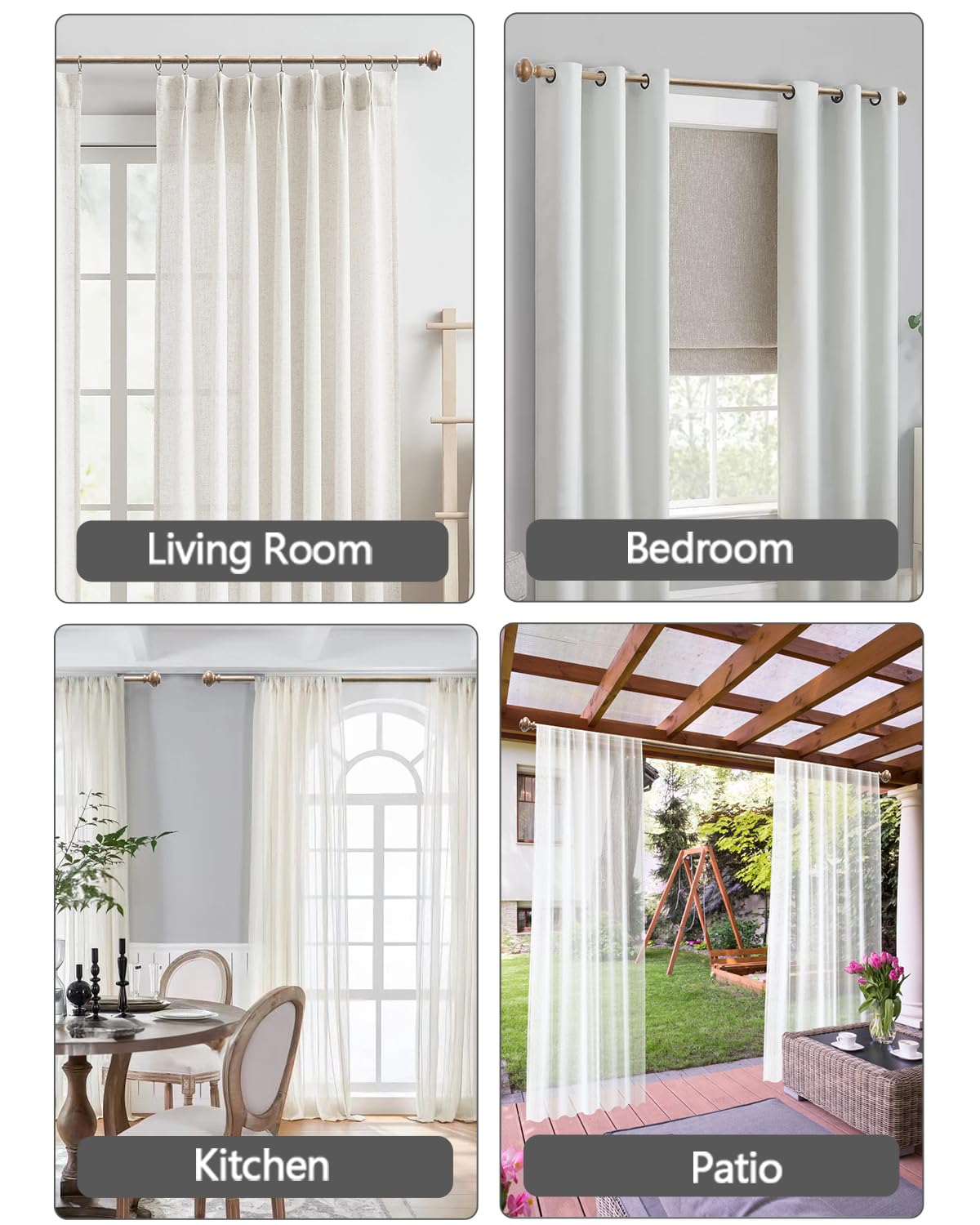 Wood Curtain Rods for Windows 48 to 84 Inch, 1 Inch Heavy Duty Curtain Rods with Imitation Wood Grain Finials, Boho Adjustable Drapery Rod, Decorative Farmhouse Rustic Single Window Curtains Rod