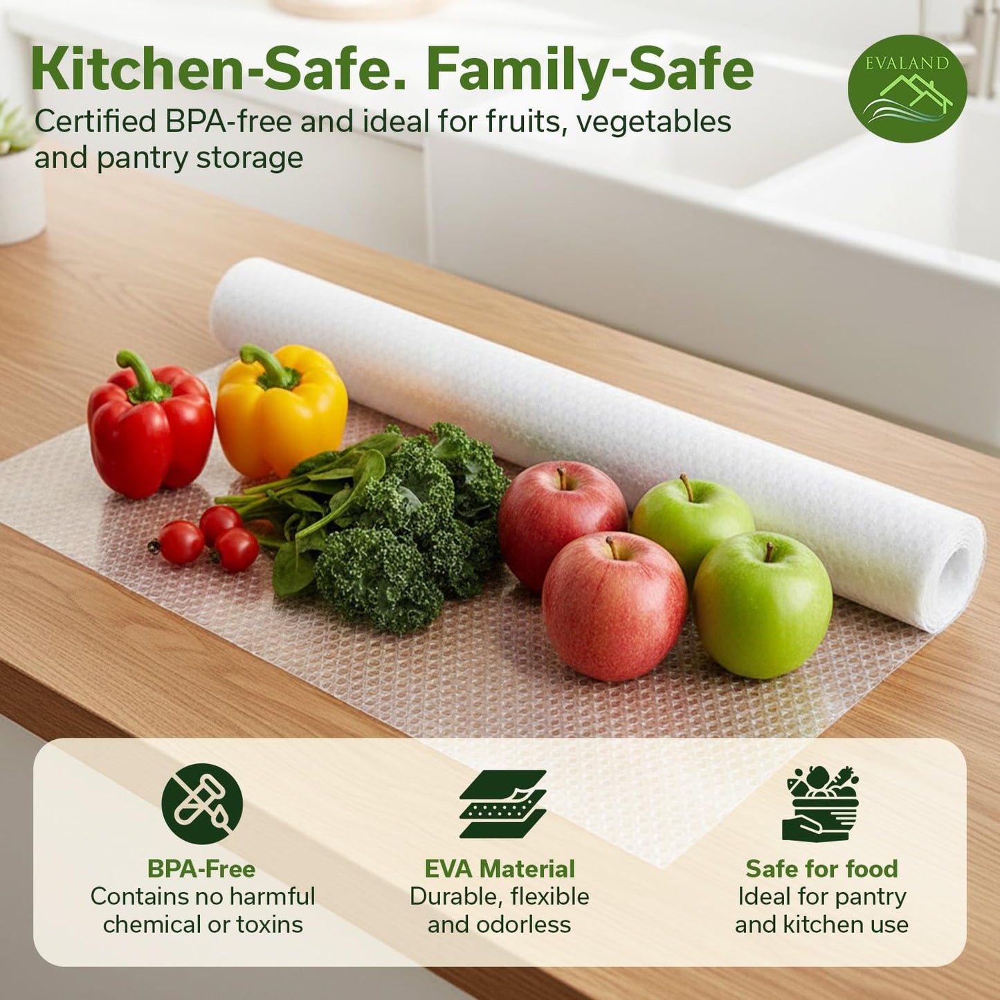 EVALAND Shelf Liners for Kitchen Cabinets Non-Adhesive 19.6" x 33 FT Clear Drawer Liner Non Slip, Washable Cabinet Liner, Waterproof Shelf Liners for Cabinets, Refrigerator Bathroom Pantry - Thickened