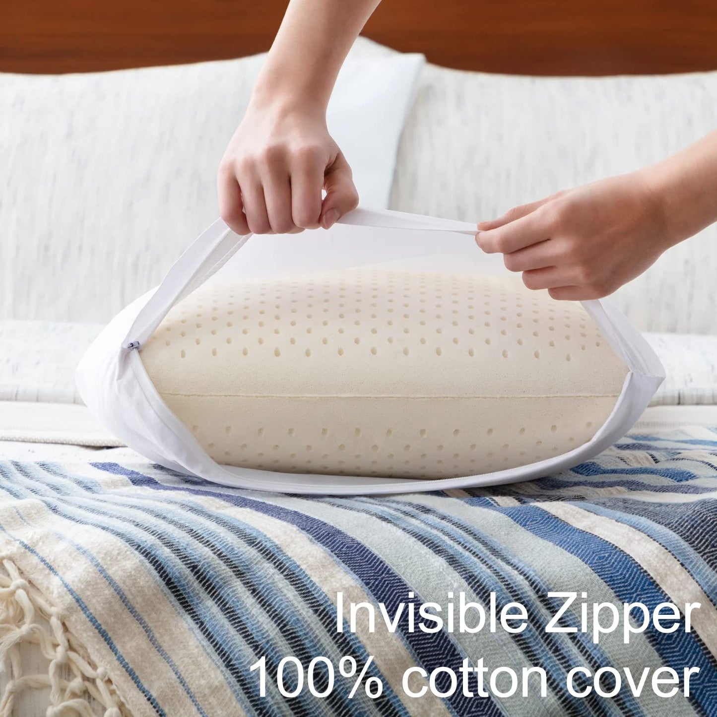Talalay Latex Pillow, Soft Natural Latex Foam Pillow for Sleeping, Bed Pillow for Back, Side and Stomach Sleeperswith Removable Cotton Cover, Helps Relieve Shoulder and Neck Pain (Queen (Soft))