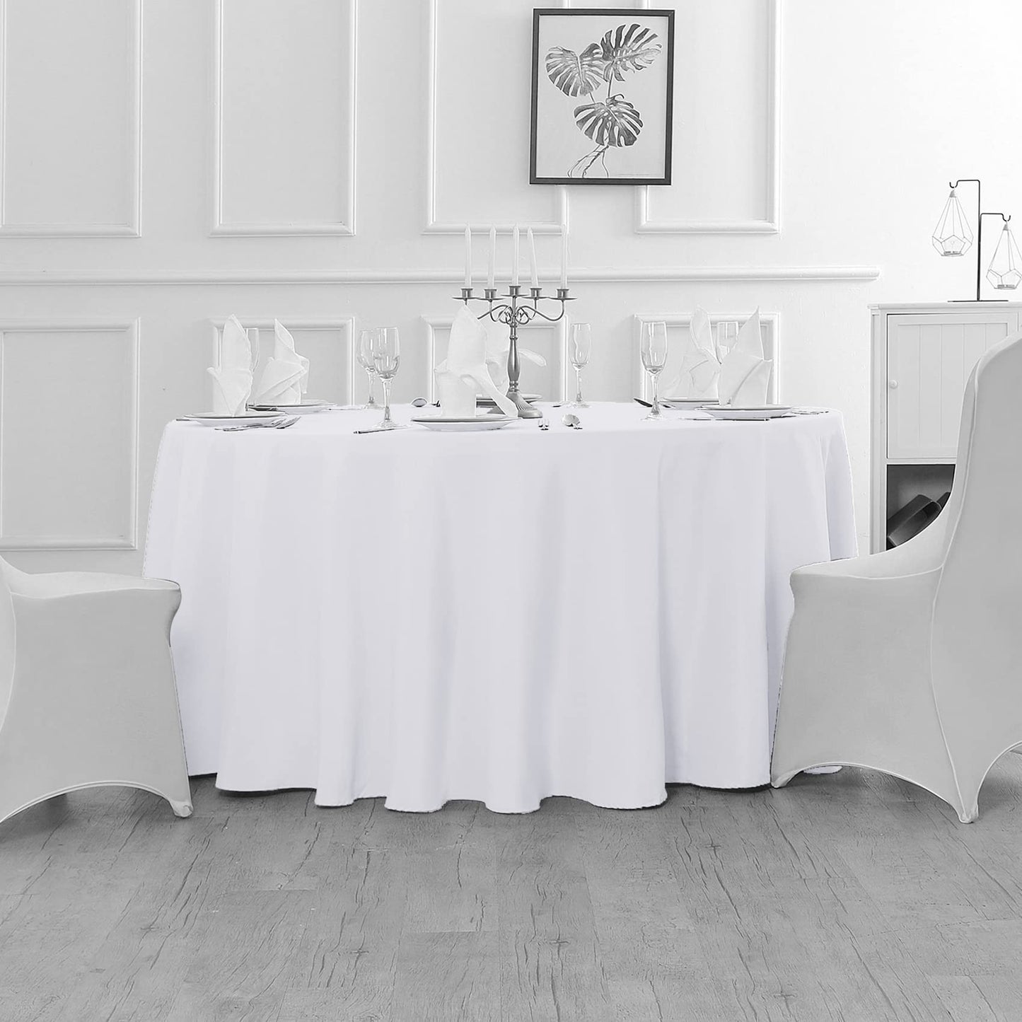Fokitut 6 Pack Round Tablecloth, 120 Inch, Stain Resistant and Wrinkle Polyester Table Cloth, Fabric Table Cover for Kitchen Dining, Wedding, Party, Holiday Dinner-White