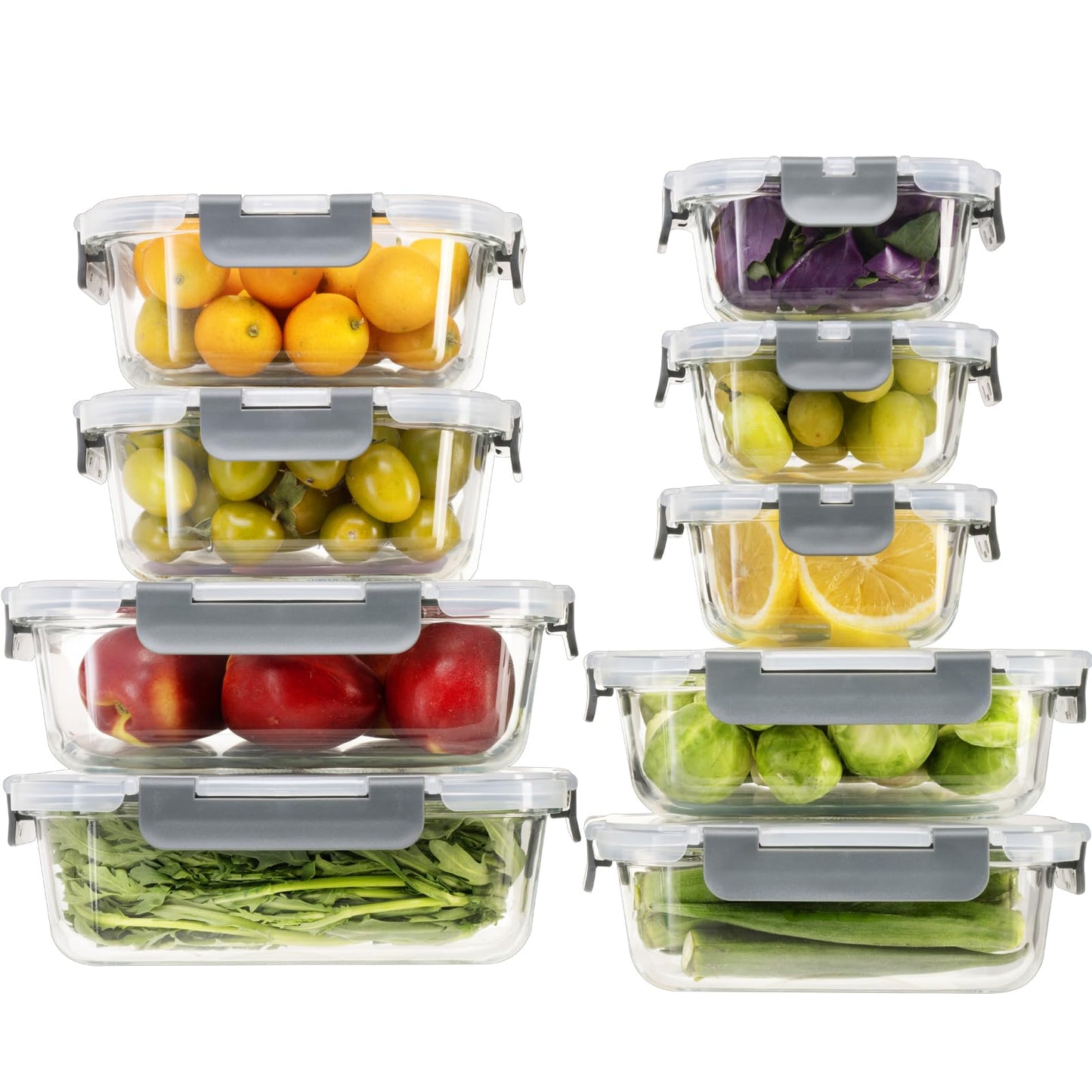 S SALIENT 18 Pieces Glass Food Storage Containers with Lids,Airtight Glass Meal Prep Containers,Glass Storage Containers Set for Kitchen,Pantry BPA Free & Leak Proof (9 lids & 9 Containers)