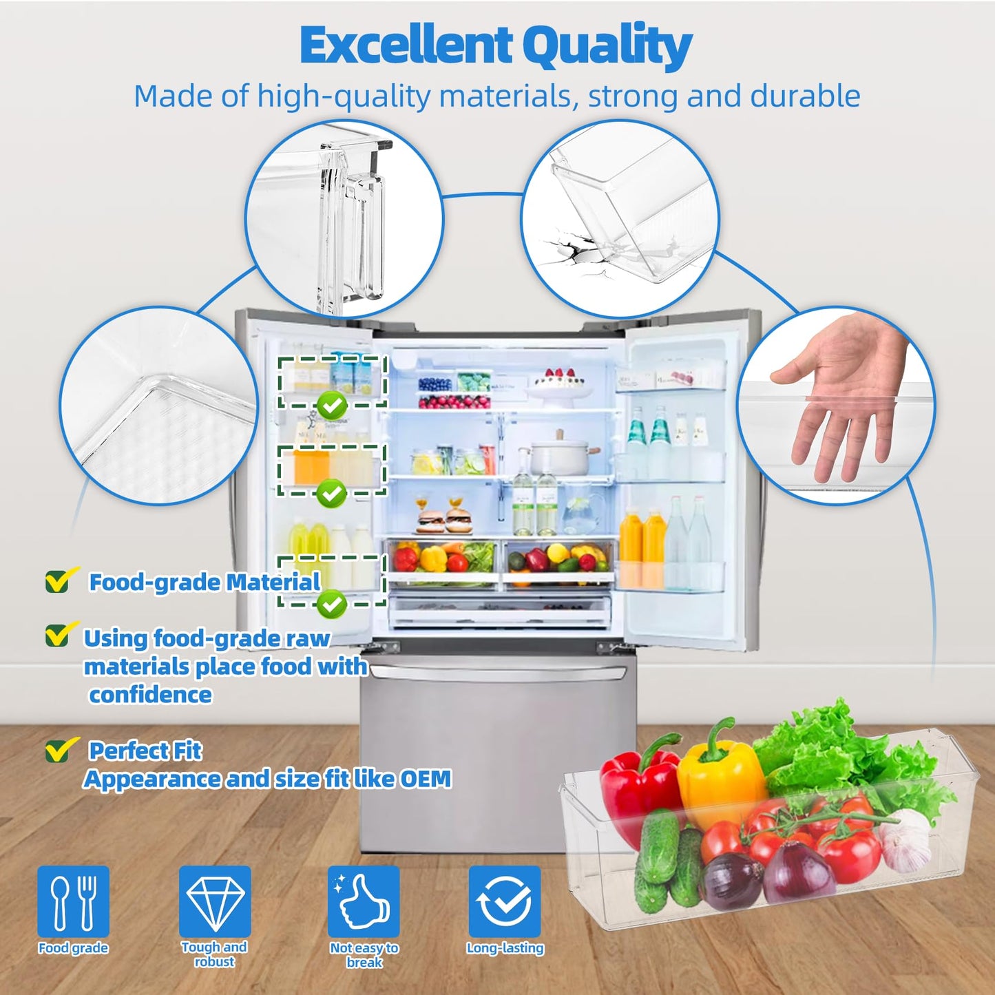 MAN63948401 Refrigerator Door Shelf Bin Compatible with Kenmore LG LFXS26973S LFXC22526D LMXS28626S LMXS28626D LFXC22526S Left Door Bin Basket Shelf Tray, MAN63948404 Fridge Bin Replaces MAN63948402