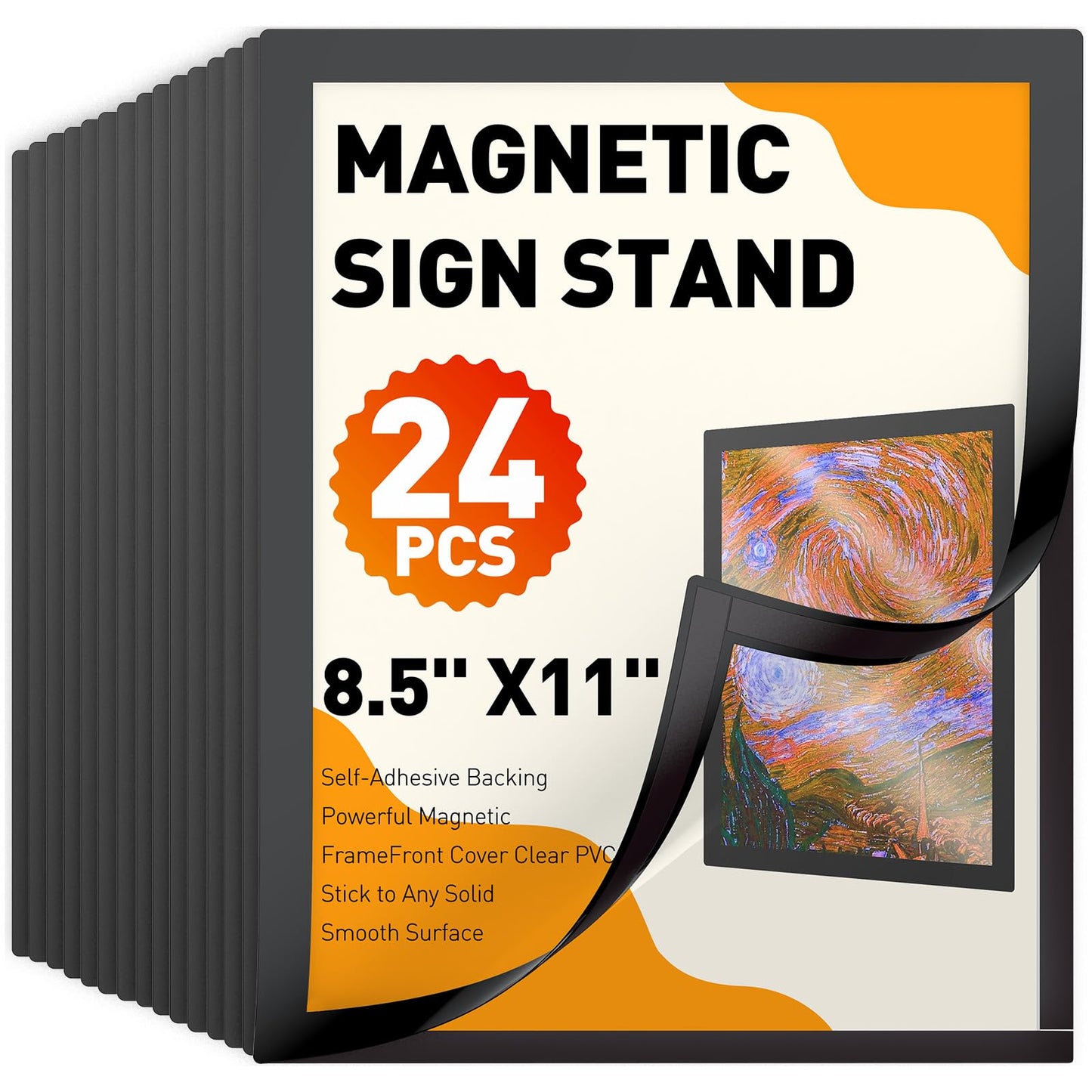 Uniclife 24 Pack Magnetic Sign Holder 8.5" x 11" Self-Adhesive Magnetic Picture Frame Wall Mounted Display Frame for Home Office Store Poster Document Holder for Wall Door Glass Window Refrigerator