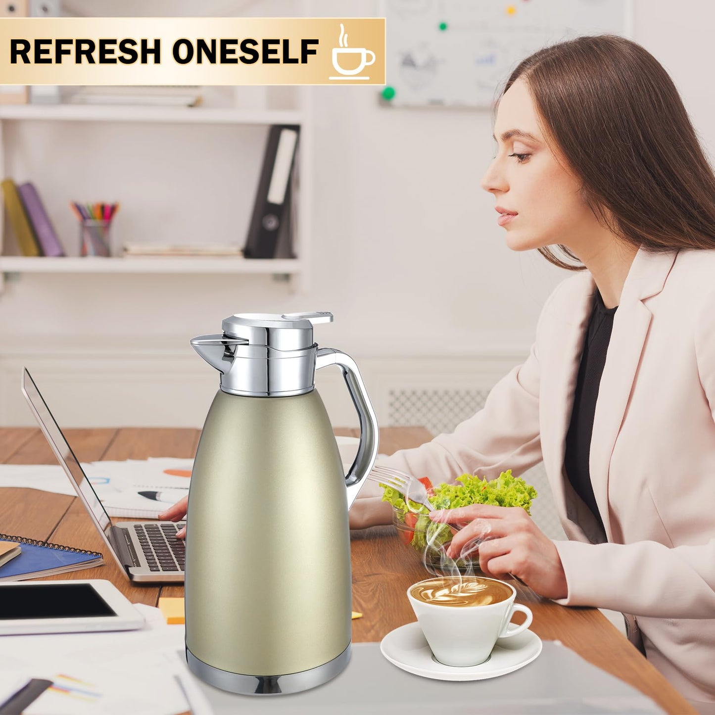 Tioncy 2 Pcs Thermal Coffee 78oz Insulated Carafe Hot Water Dispenser Stainless Steel Carafe for Liquid Coffee Tea Milk with 2 Brushes Keep 12 Hours Hot 24 Hours Cold(Gold, Silver)