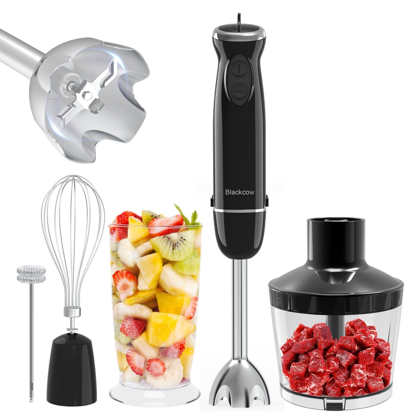 Immersion Blender Set for Kitchen,500W Extra Quiet Emulsion Blender Handheld,12 Speed Electric Hand Mixer with BPA Free Attachments:Chopper Bowl,Whisk,Milk Frother,Measuring Cup