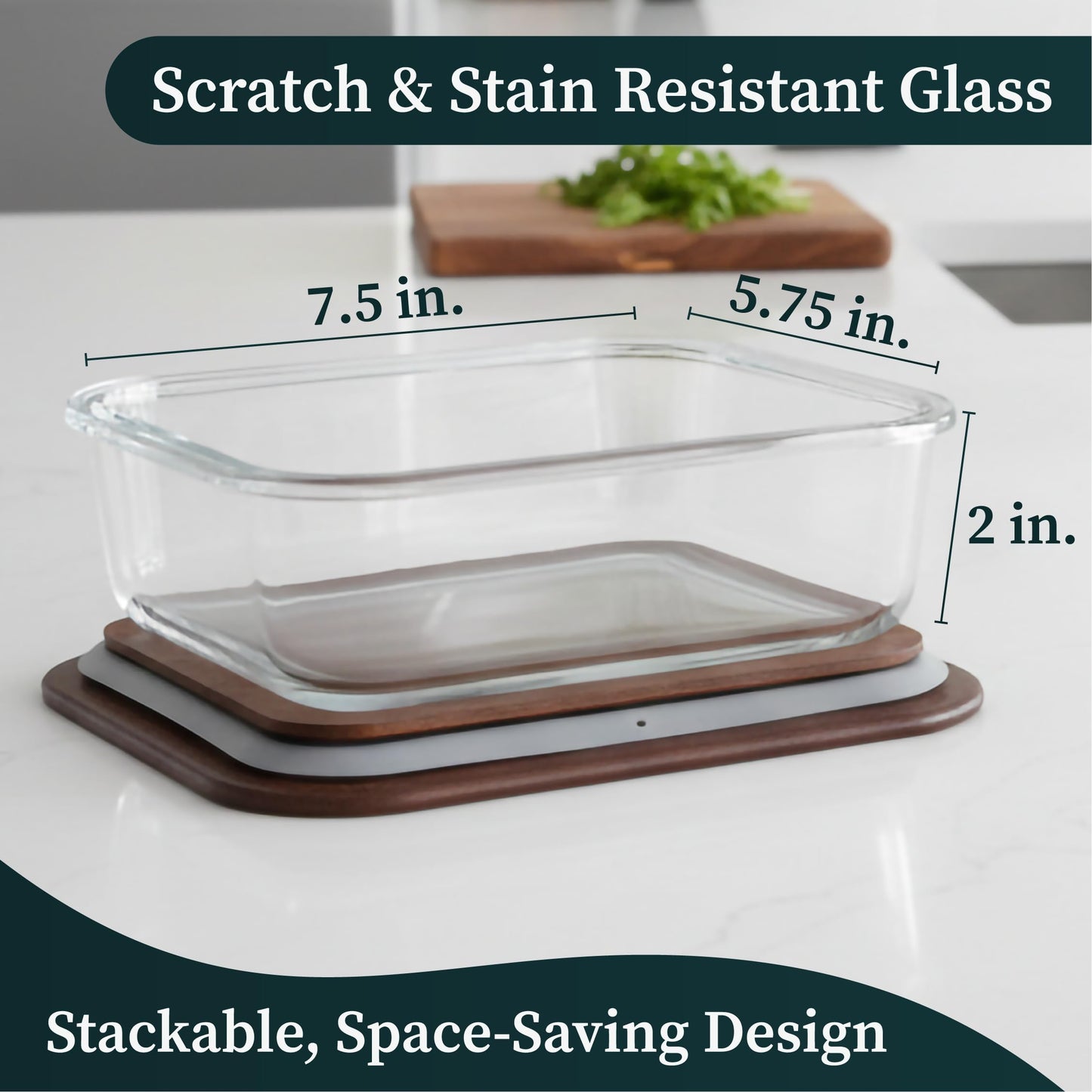 Verdara 5-Piece Borosilicate Glass Food Storage Containers with Acacia Wood Lids — 35 oz Rectangular Meal Prep & Leftovers Set, Oven, Freezer & Microwave Safe, Plastic-Free