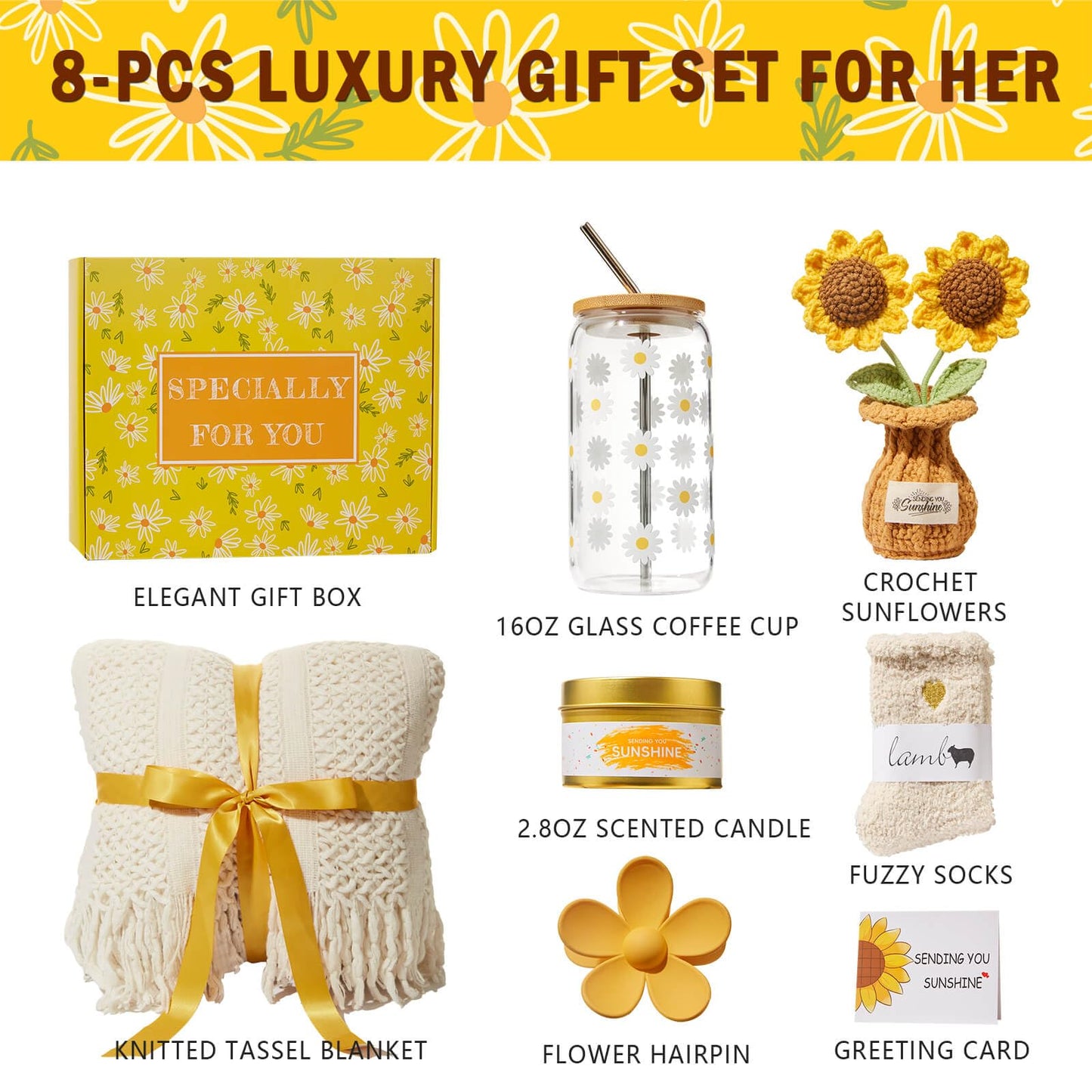 Birthday Gifts for Women, Christmas Self Care Get Well Gifts Baskets for Women, Sending Sunshine Sunflower Care Package, Thinking of You Thank You Inspirational Gift for Friend, Mom, Sister, Wife