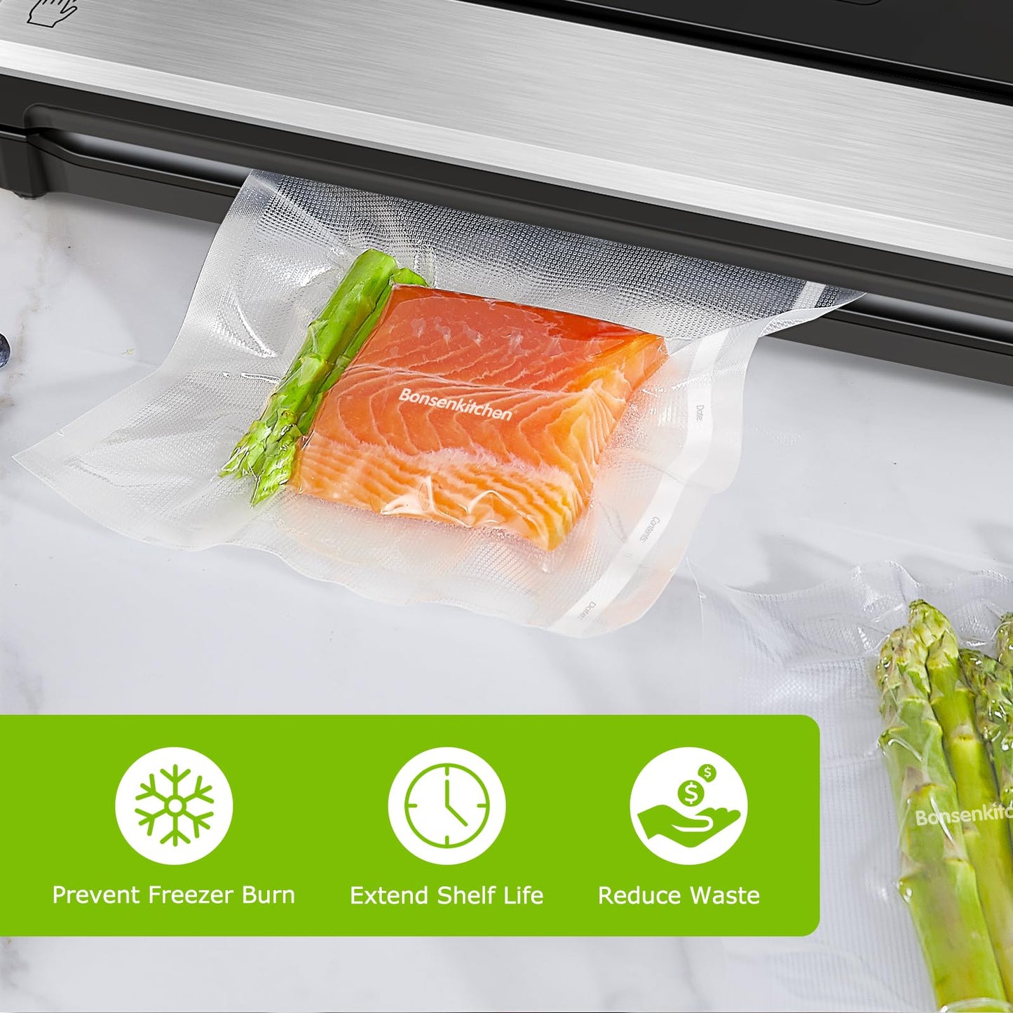 Bonsenkitchen 11” x 150’ Vacuum Sealer Bags Rolls with Cutter for Food Storage, Commercial Grade, BPA Free, Great for Meal Prep and Sous Vide Cooking